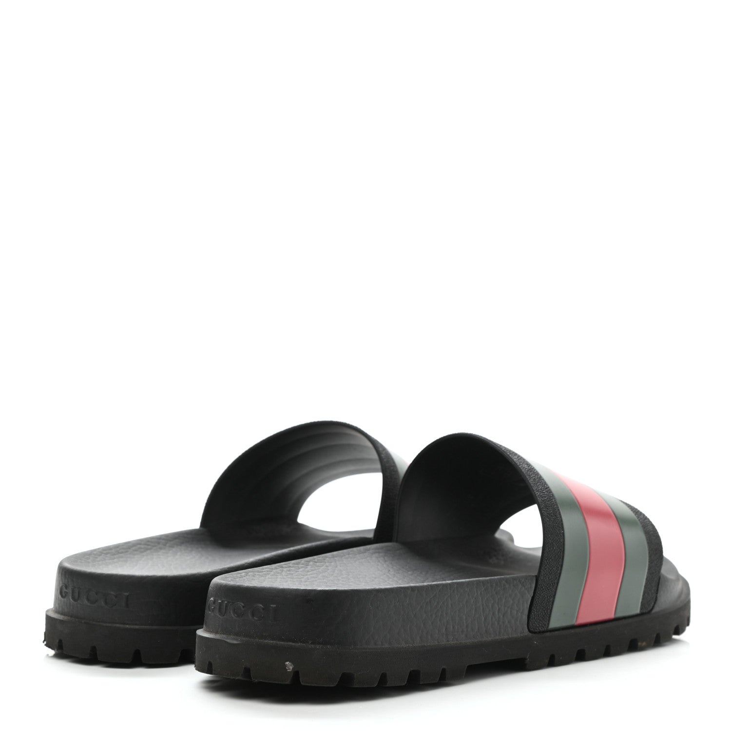 Gucci Rubber Web Mens Lug Sole Slide Sandals 9 Black Green Red 4 of 8