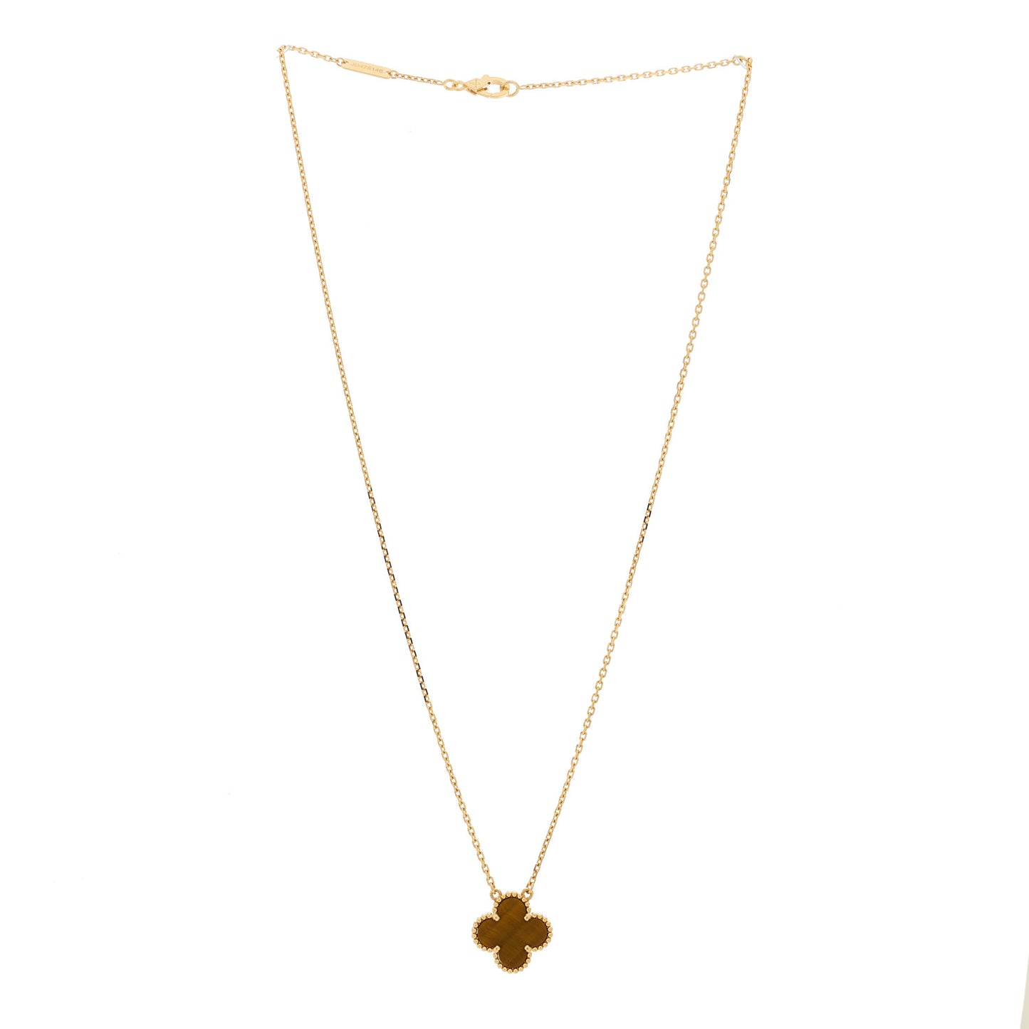 18K Yellow Gold Tiger Eye Vintage Alhambra Pendant Necklace