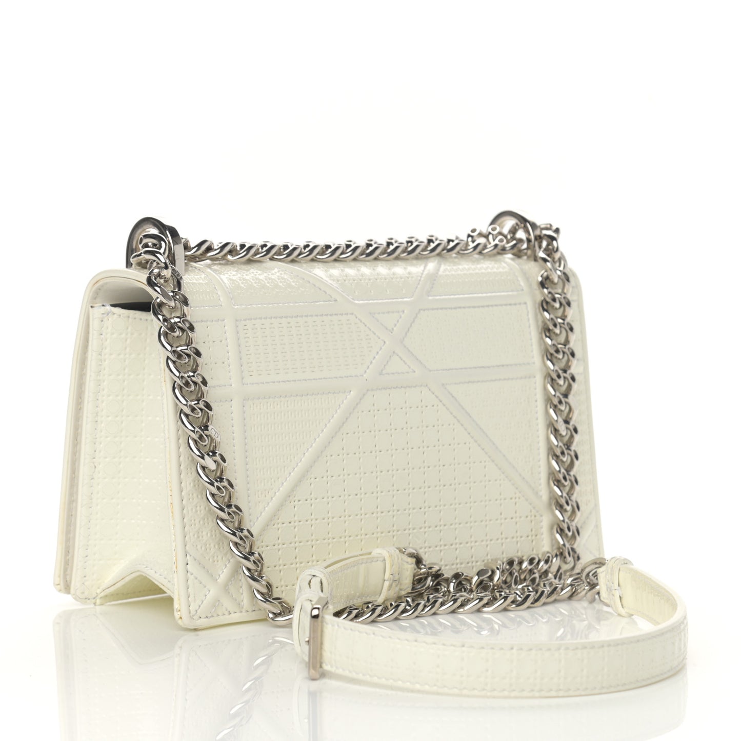 Patent Micro-Cannage Small Diorama Flap Bag White