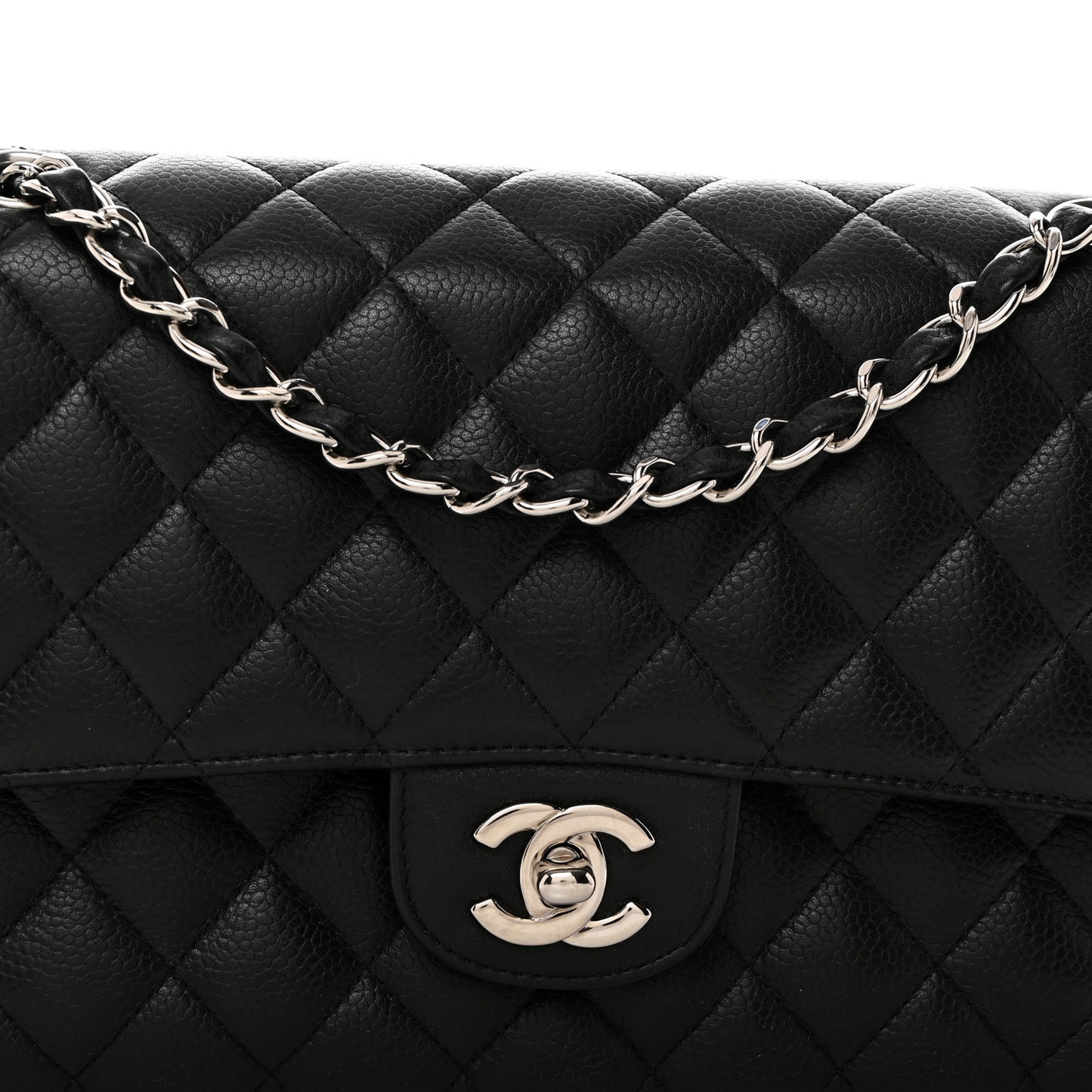 Caviar Quilted Medium Double Flap Black