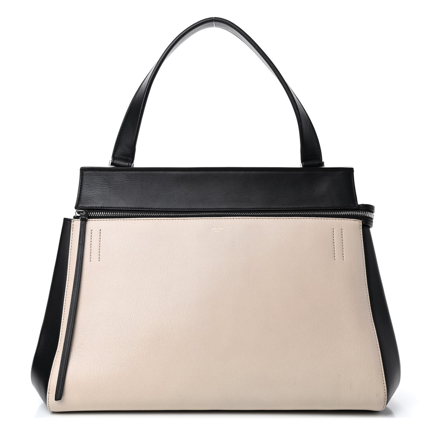 Supple Calfskin Bi-Color Edge Shoulder Bag Beige