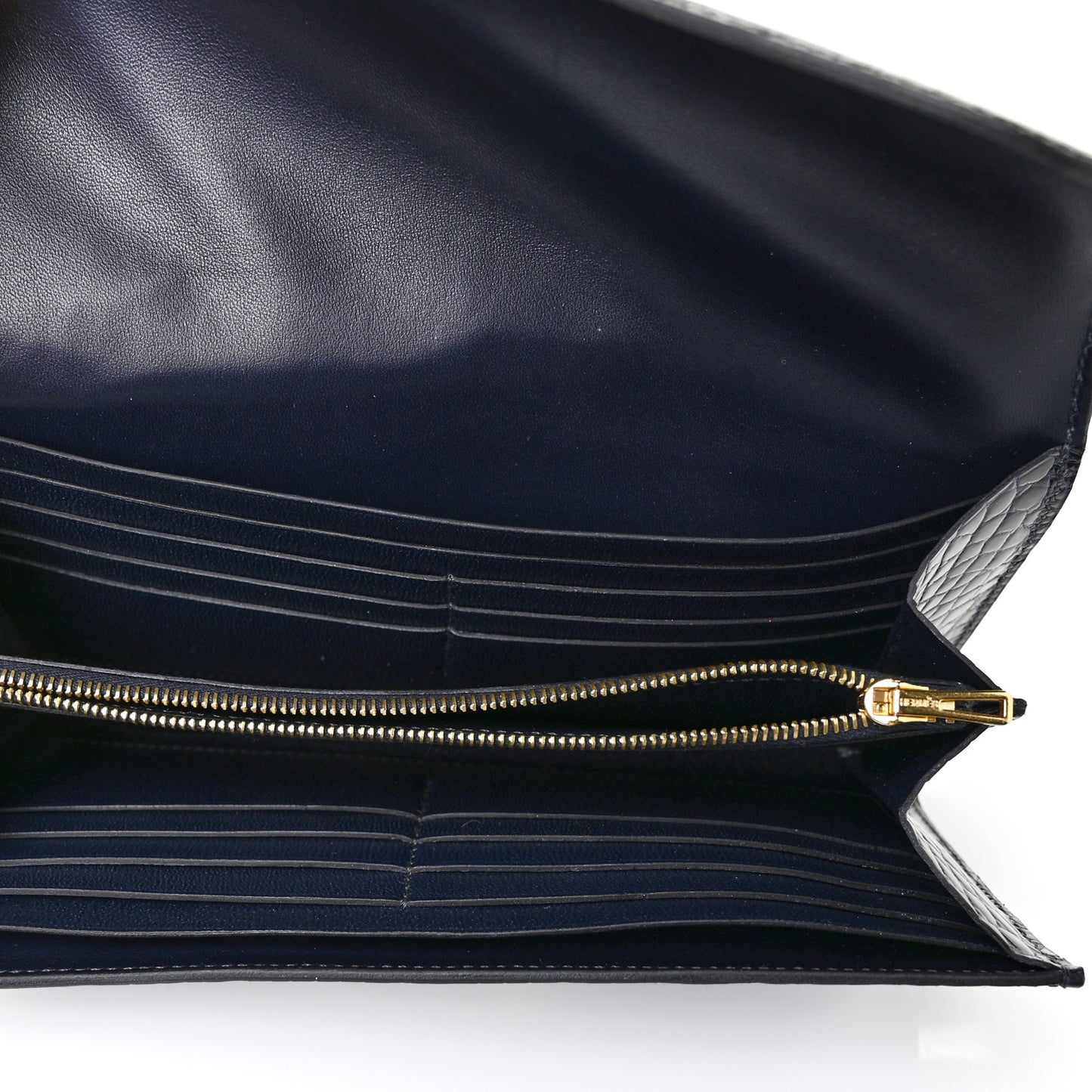 Shiny Alligator Constance Long Wallet Bleu Marine