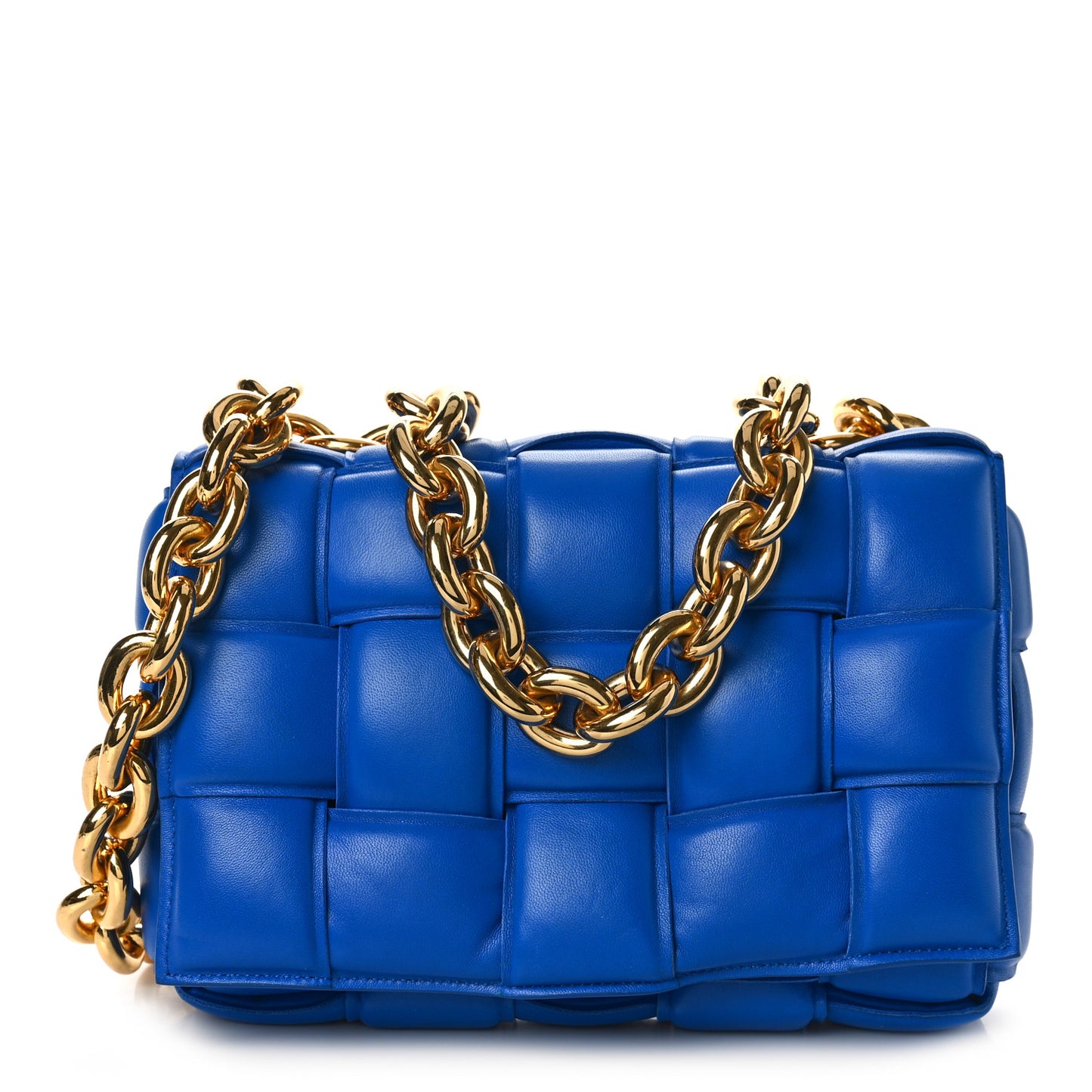 Lambskin Maxi Intreccio Padded Chain Cassette Crossbody Bag Cobalt