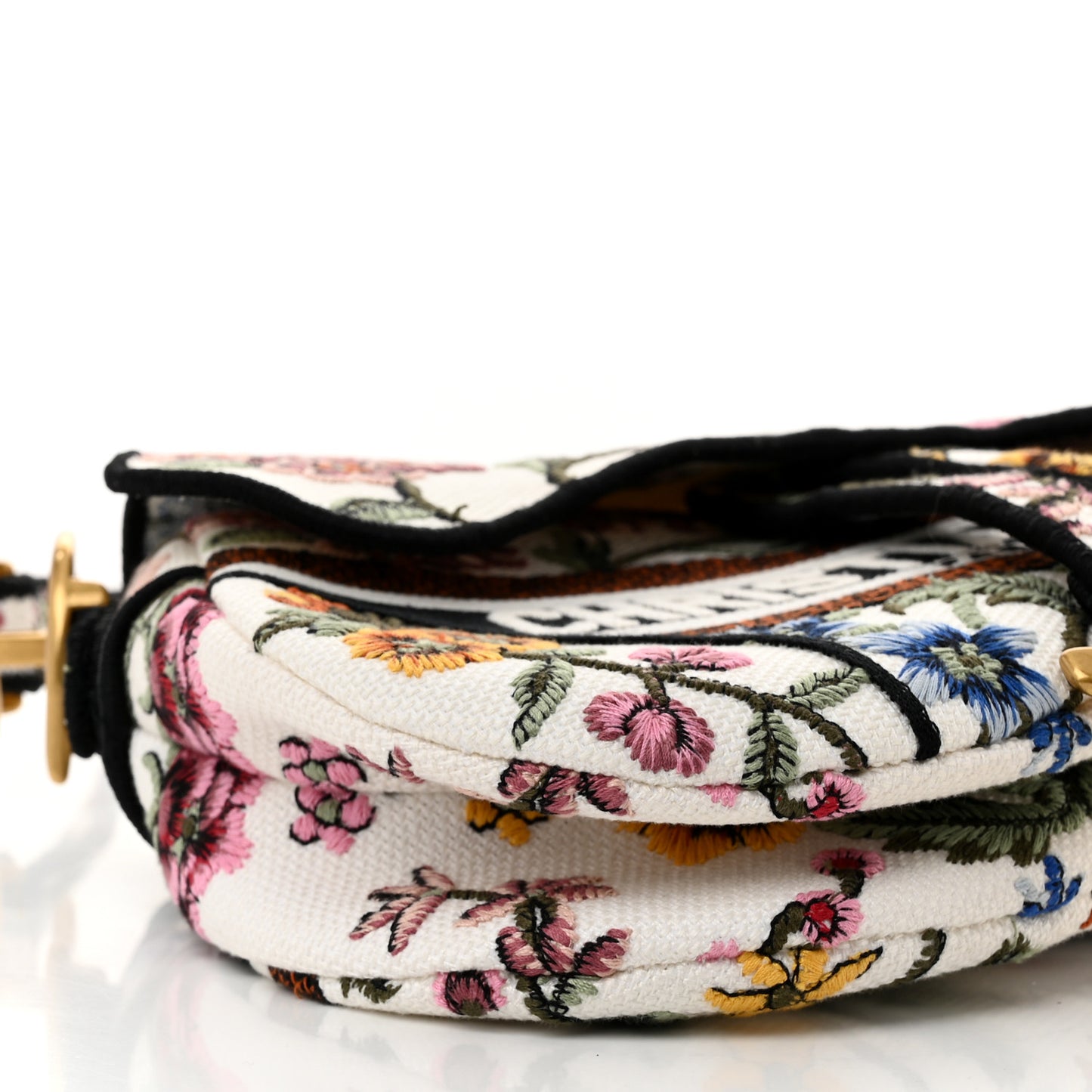 Canvas Embroidered Petites Fleurs Saddle Bag White Multicolor