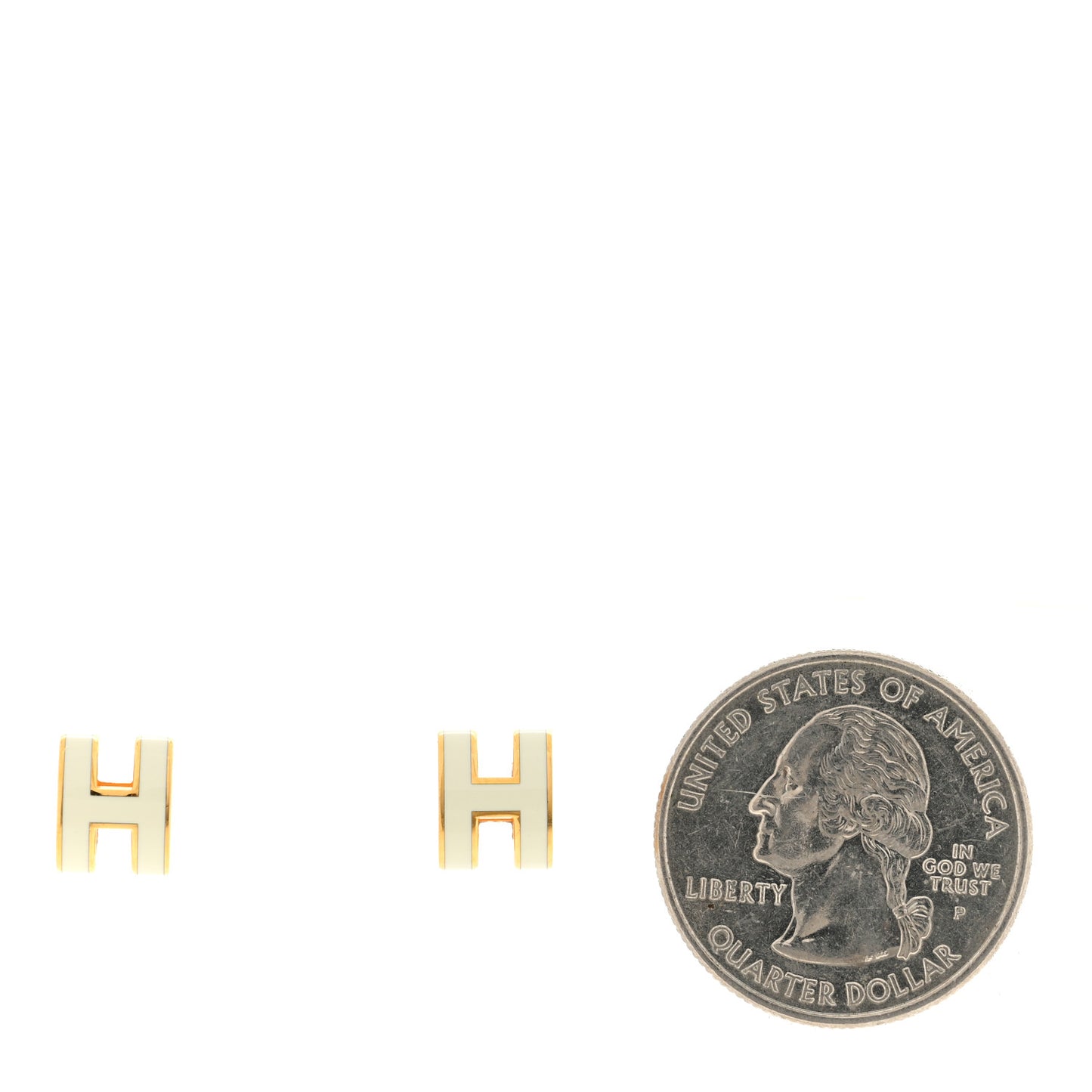 Gold Lacquered Mini Pop H Earrings White