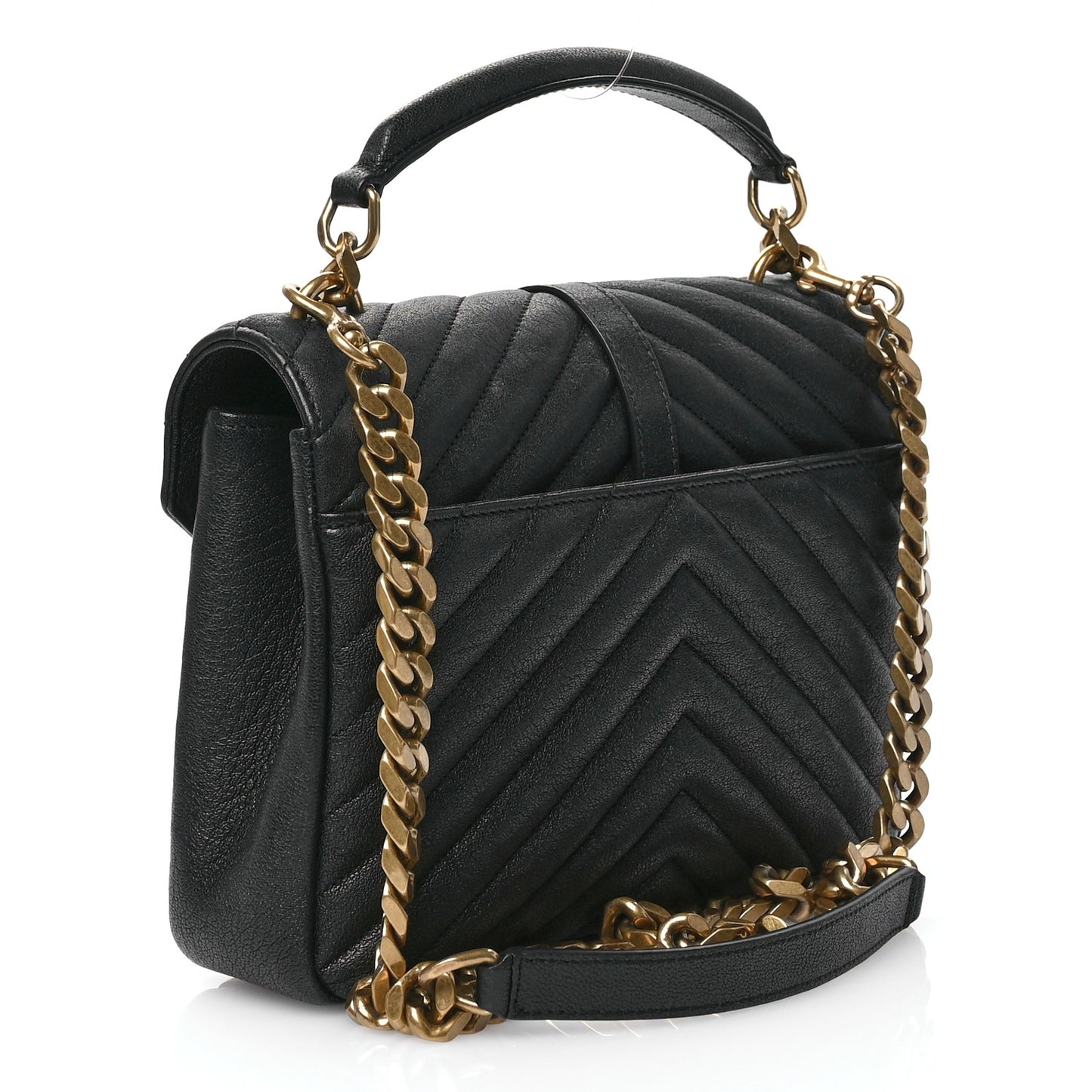 Sheepskin Matelasse Chevron Monogram Medium College Bag Black