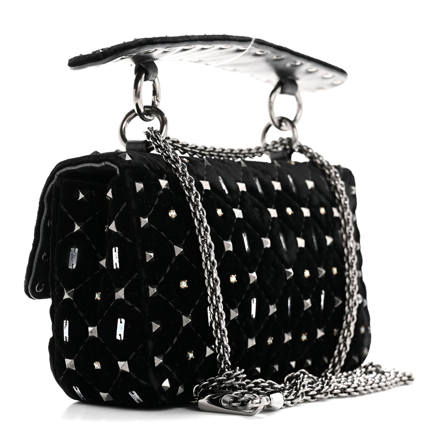 Velvet Small Rockstud Spike Embellished Shoulder Bag Black