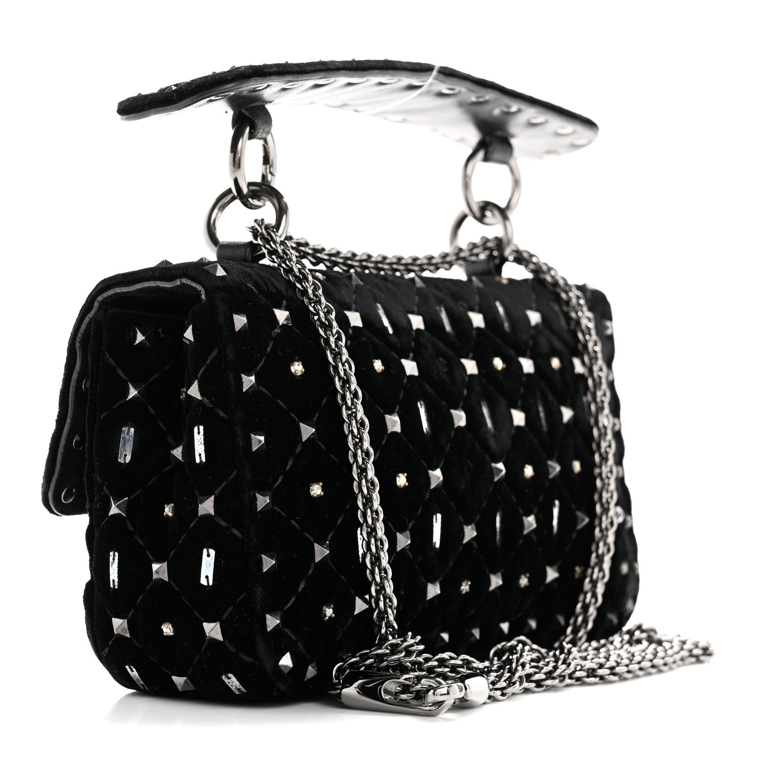 Valentino Garavani Velvet Small Rockstud Spike Embellished Shoulder Bag Black 3 of 15