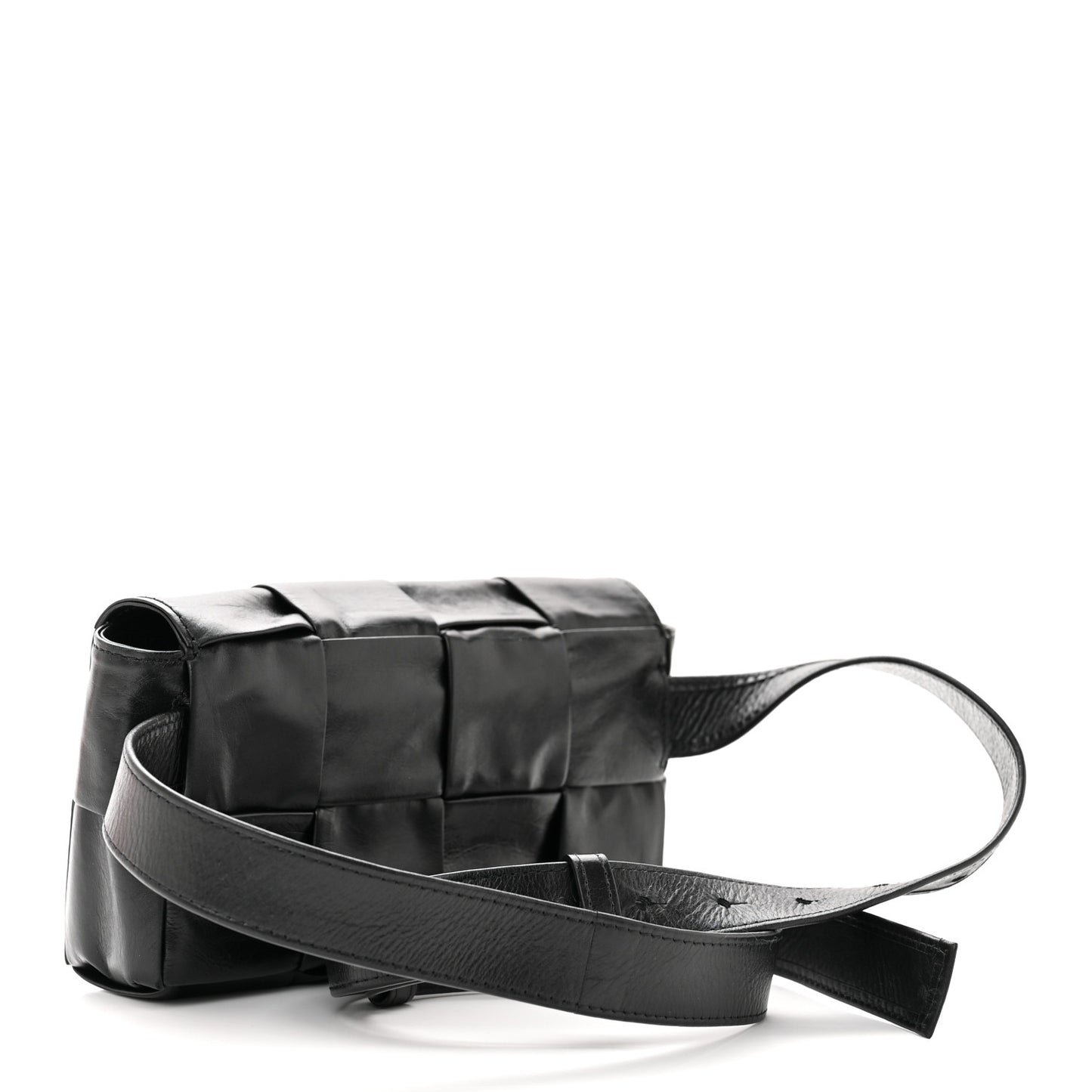 Paper Calfskin Intrecciato Cassette Belt Bag Black
