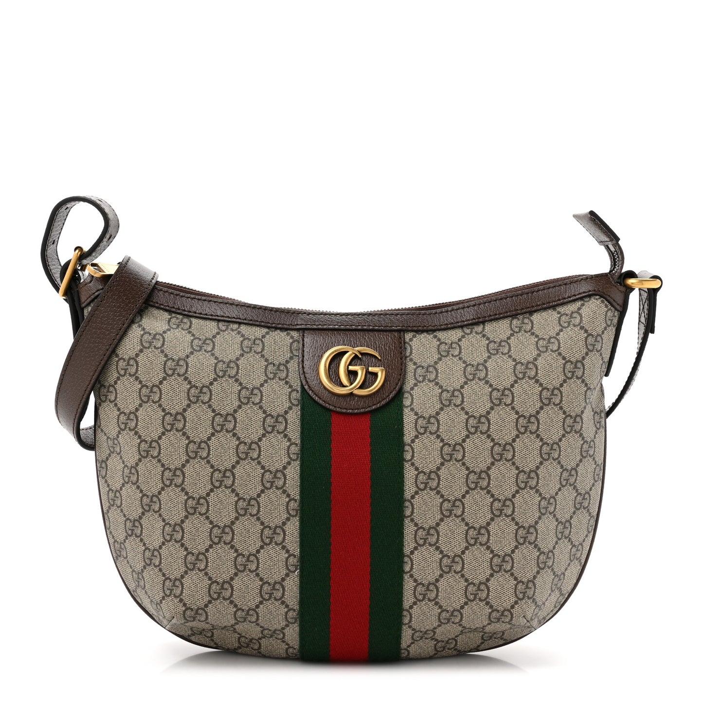 GG Supreme Monogram Web Small Ophidia Half Moon Hobo Brown