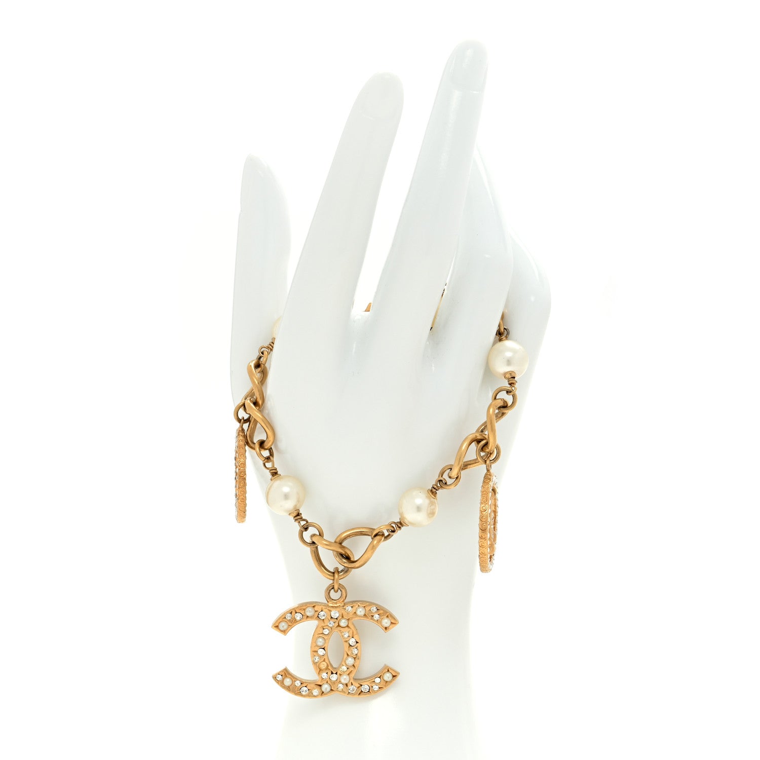 Chanel Crystal Pearl CC Charm Bracelet Gold 2 of 4