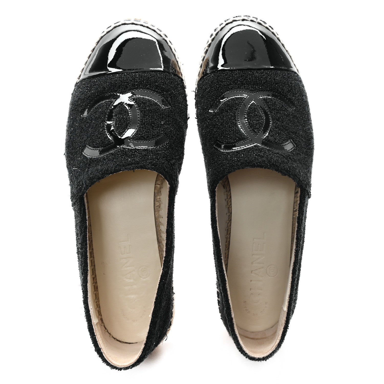 Chanel Tweed Lambskin Patent CC Espadrilles 37 Black 2 of 11
