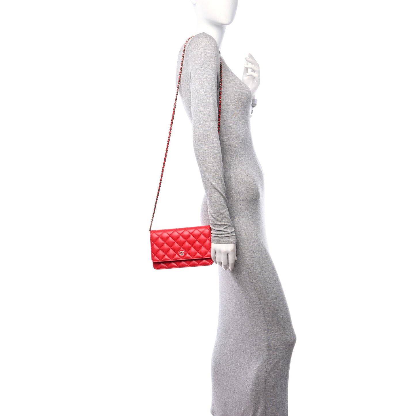 Caviar Quilted Wallet on Chain WOC Red