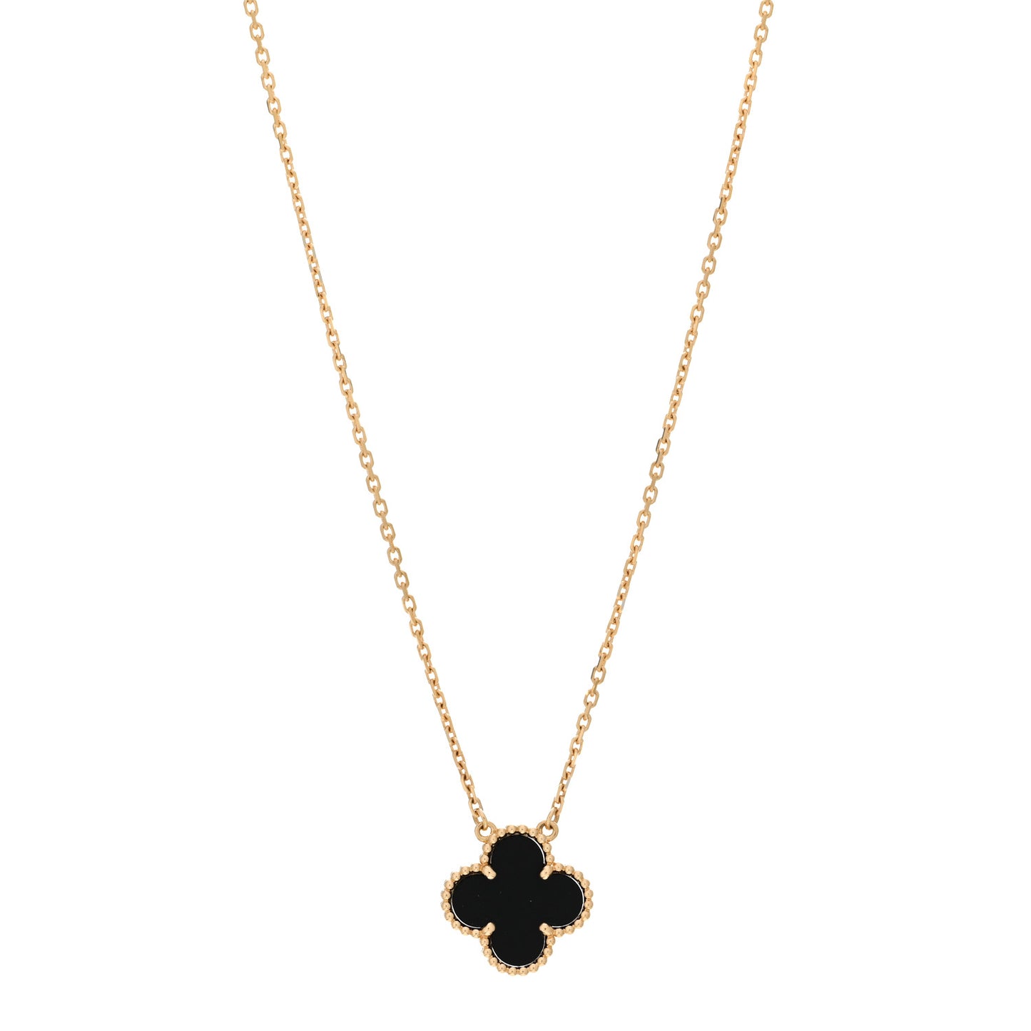 18K Yellow Gold Black Onyx Vintage Alhambra Pendant Necklace