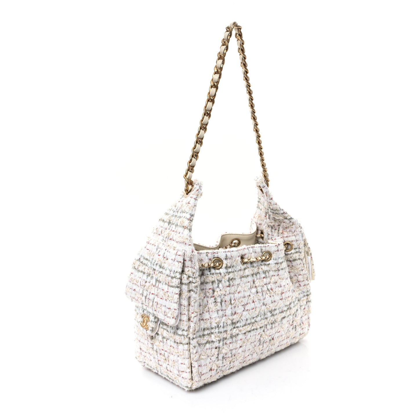 Wool Tweed Small Chanel 25 Handbag Ecru Gold Red Khaki Multicolor