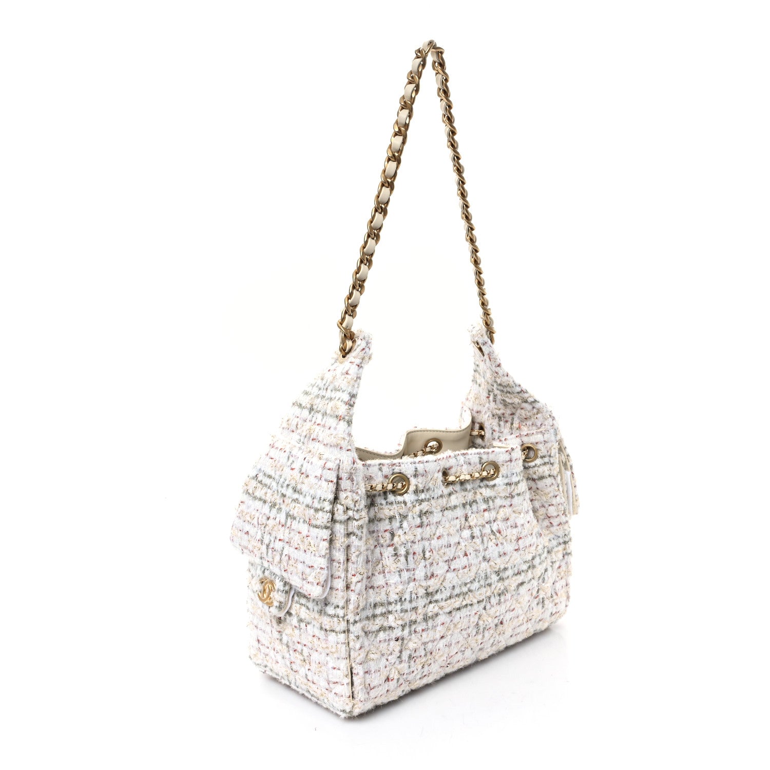 Chanel Wool Tweed Small Chanel 25 Handbag Ecru Gold Red Khaki Multicolor 3 of 12