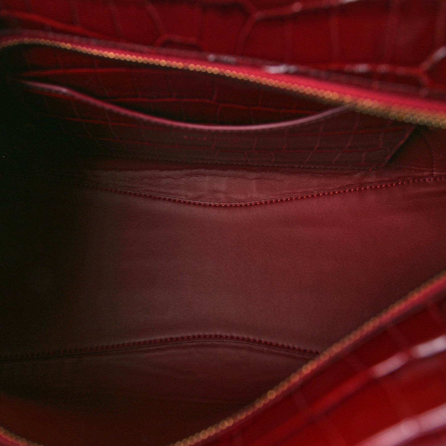 Shiny Supple Calfskin Crocodile Embossed Classic Gold Hardware S City Dark Red