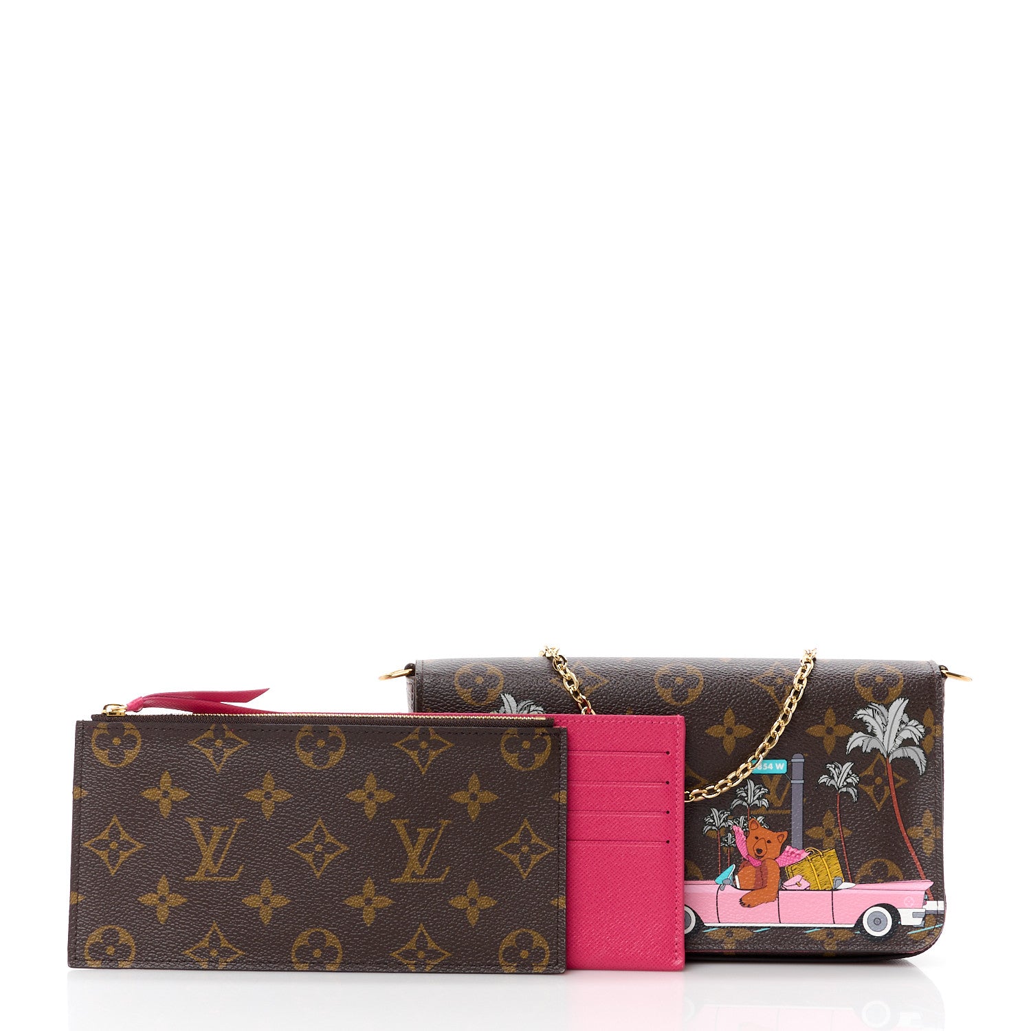Louis Vuitton LOUIS VUITTON Monogram 2021 Christmas Animation Hollywood Pochette Felicie Chain Wallet Fuchsia 3 of 14