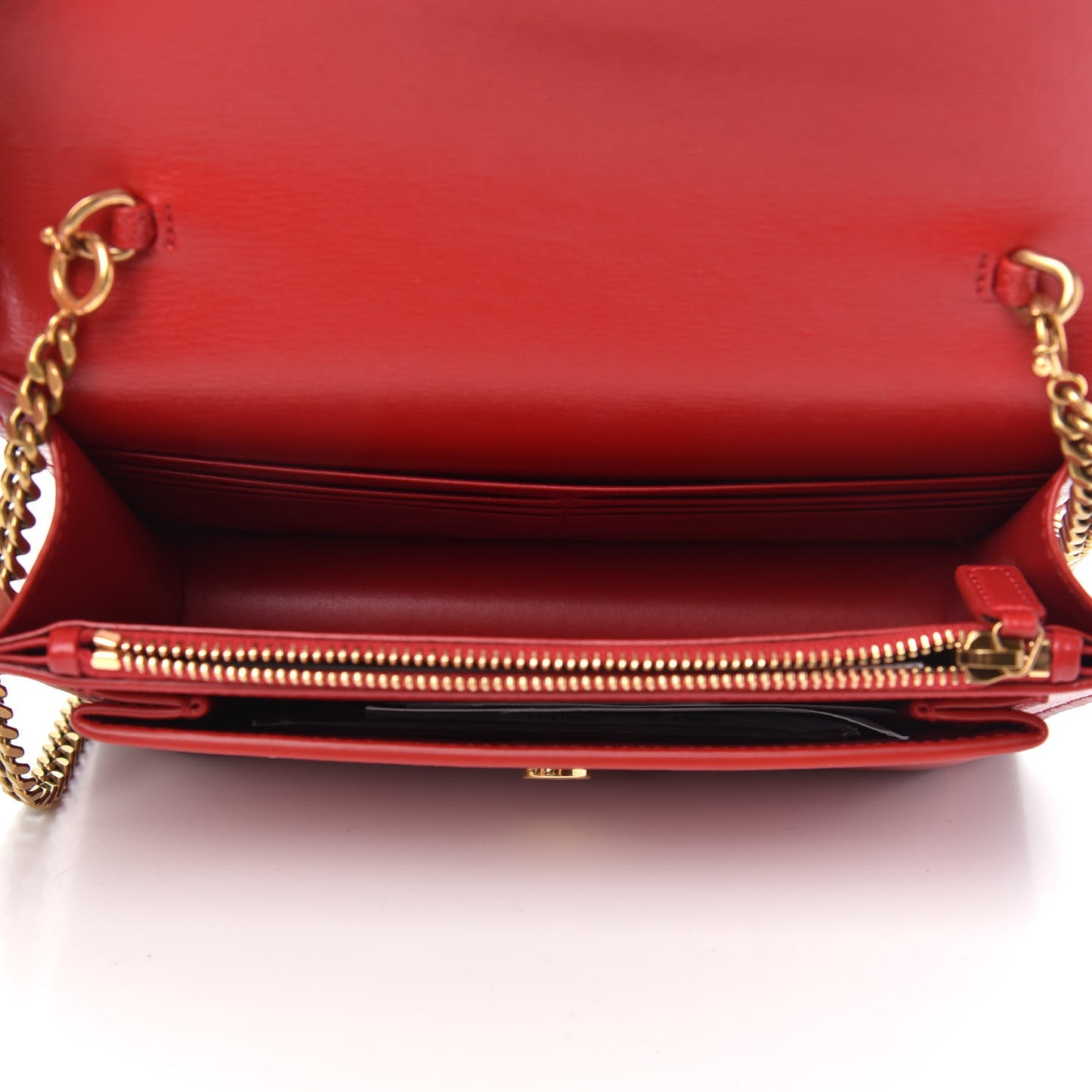 Calfskin Monogram Sunset Chain Wallet Rosso