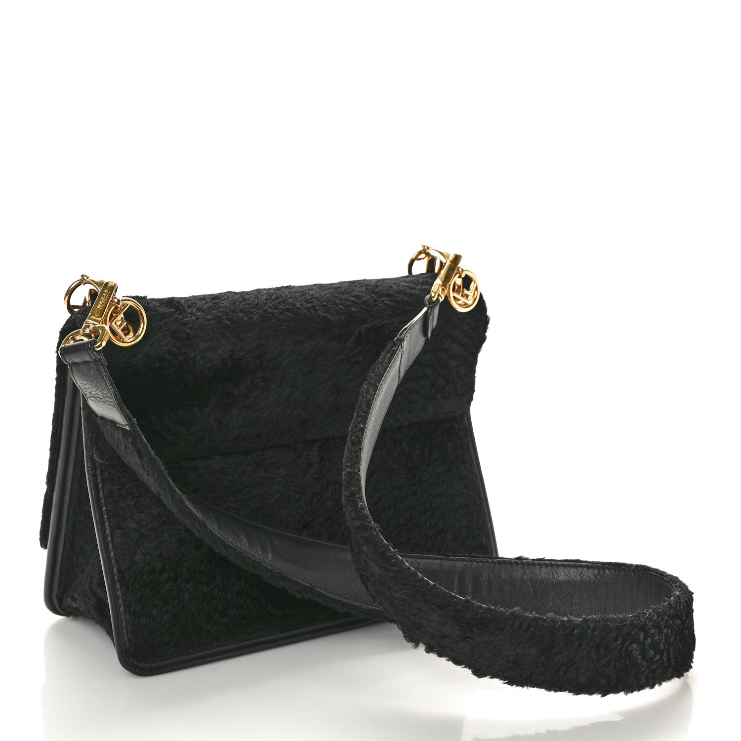 Fendi Velluto Astrakan Vitello Dolce F is Fendi Kan I Shoulder Bag Black 3 of 10