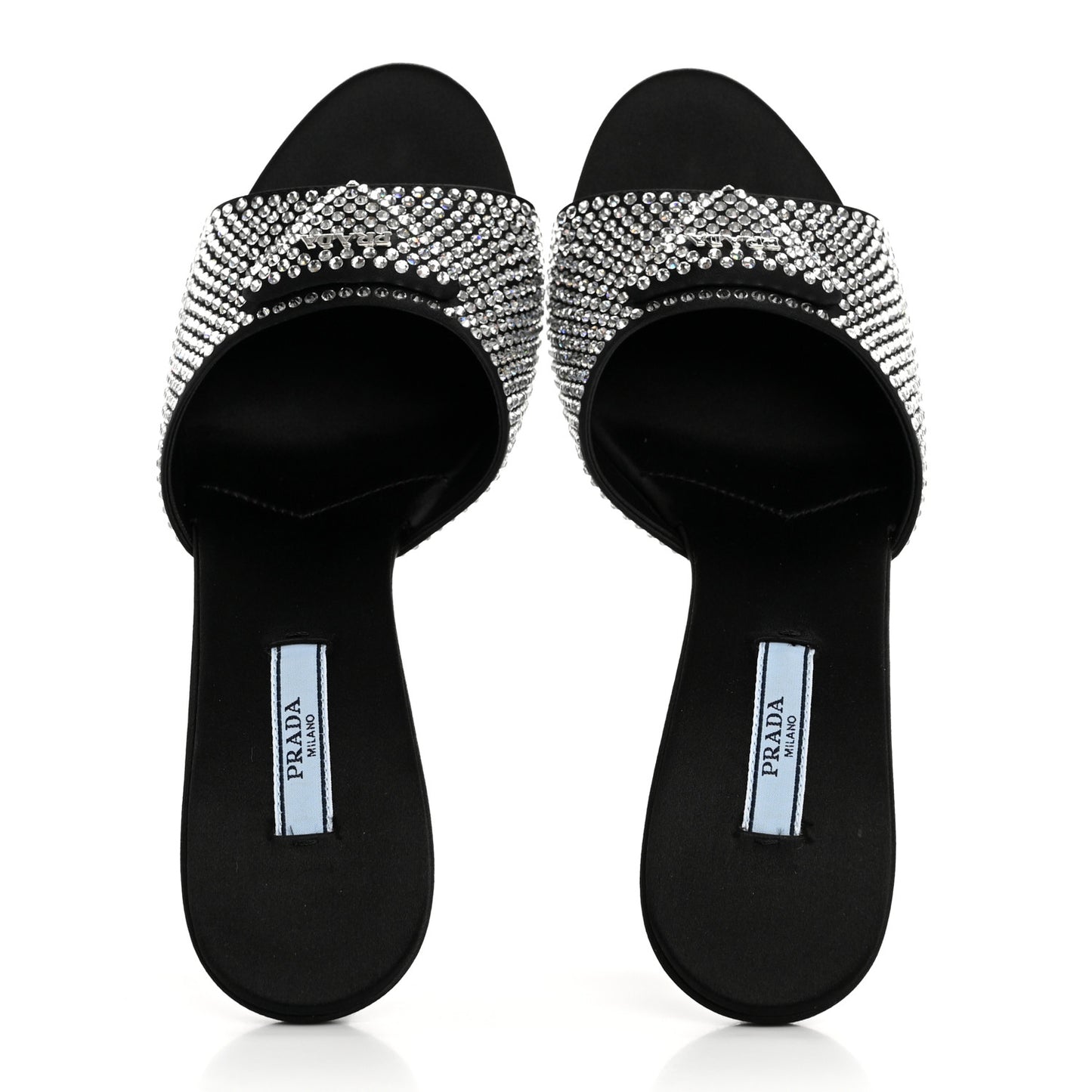 Satin Crystal Logo 65mm Slide Sandals 38 Cristal