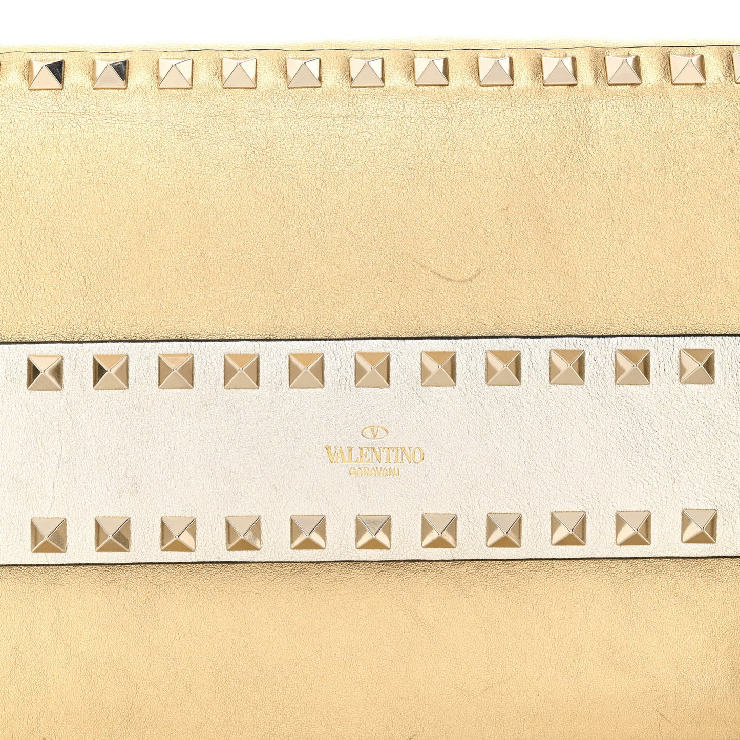 Metallic Calfskin Rockstud Side Slip Wristlet Clutch Gold