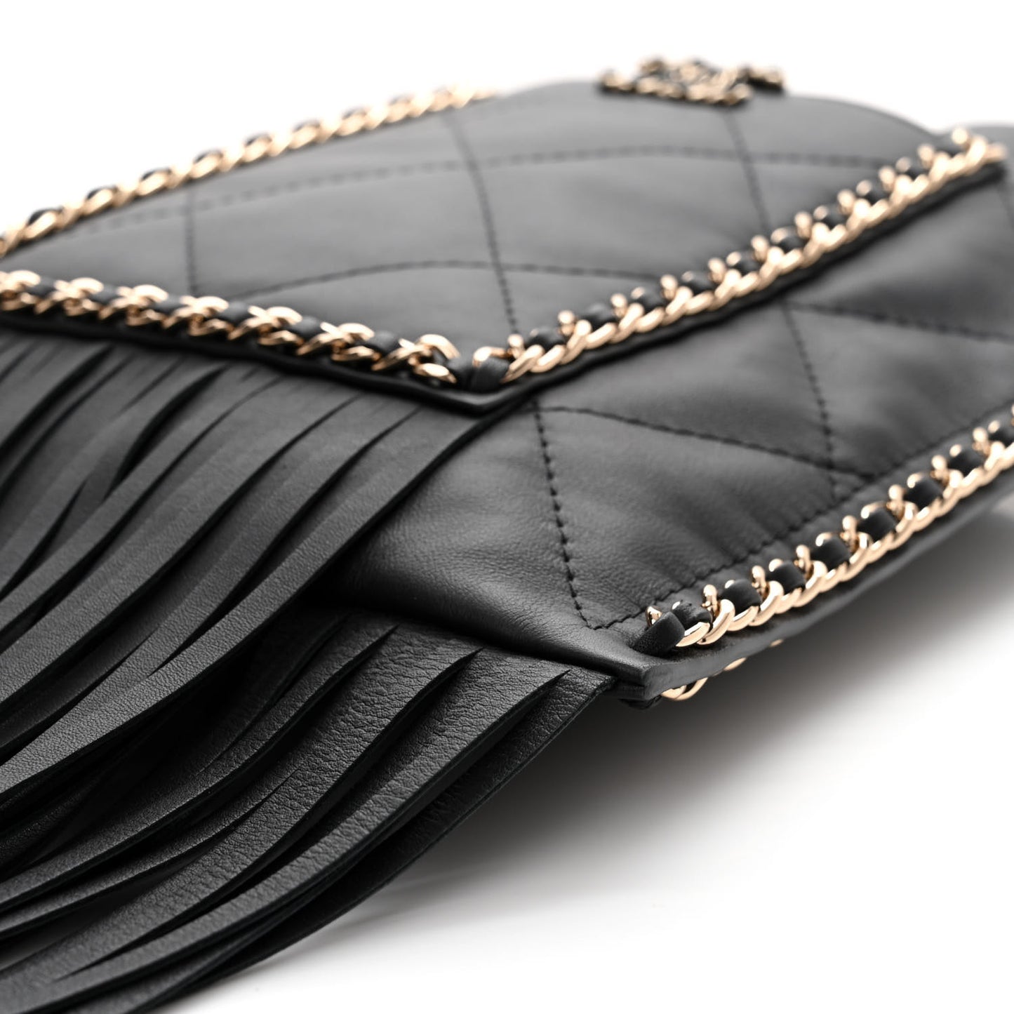 Calfskin Quilted Fringe Small Shopping Bag Black