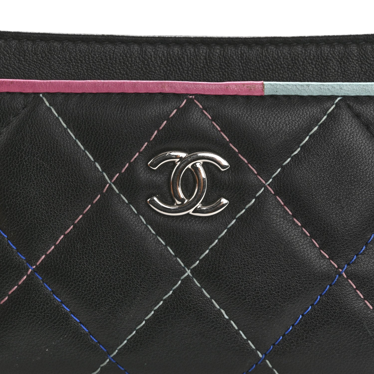 Chanel Lambskin Quilted Chanel Card Holder Black Pink Light Blue 14 of 14
