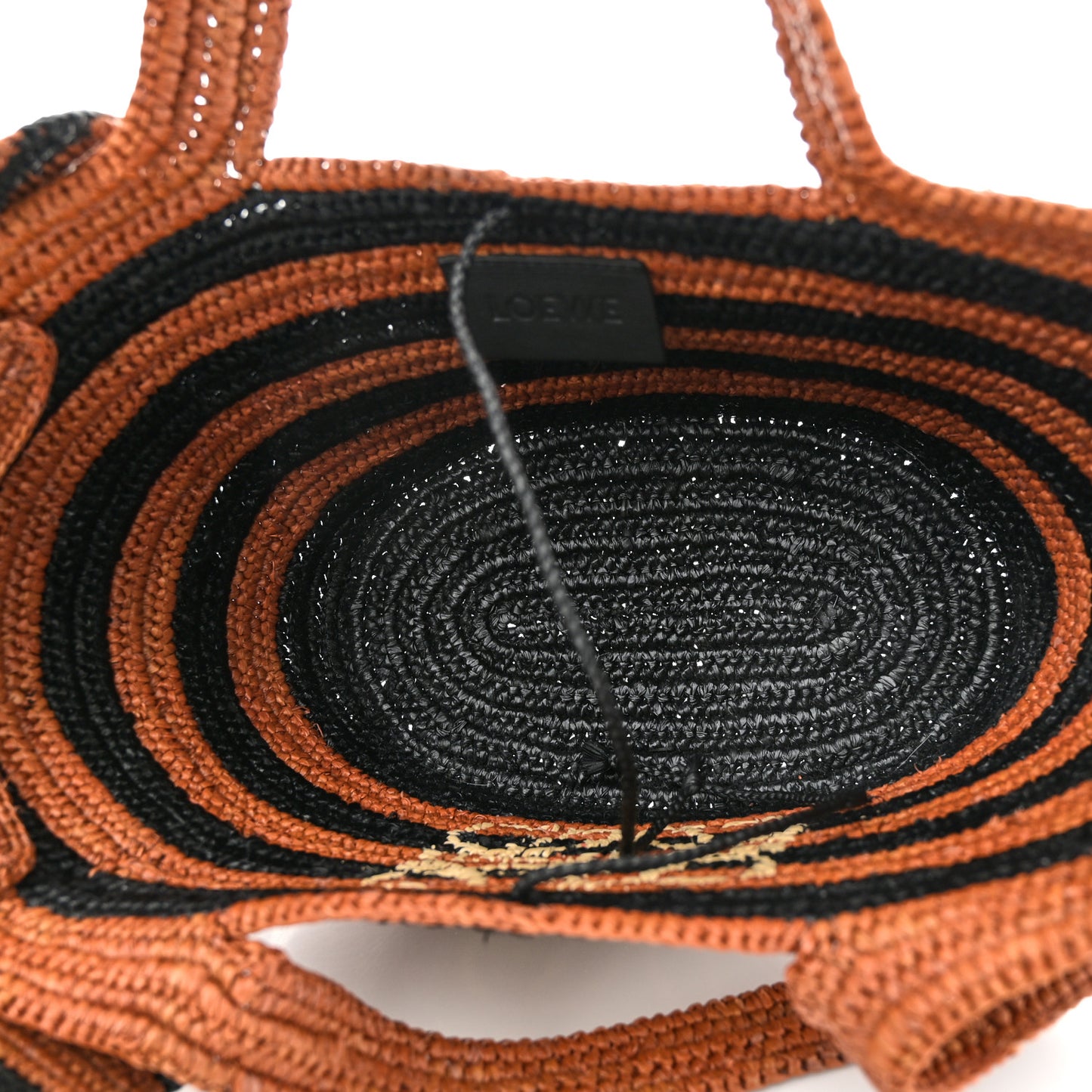 X Paulas Ibiza Raffia Striped Small Elephant Basket Tote Bag Honey Gold Black