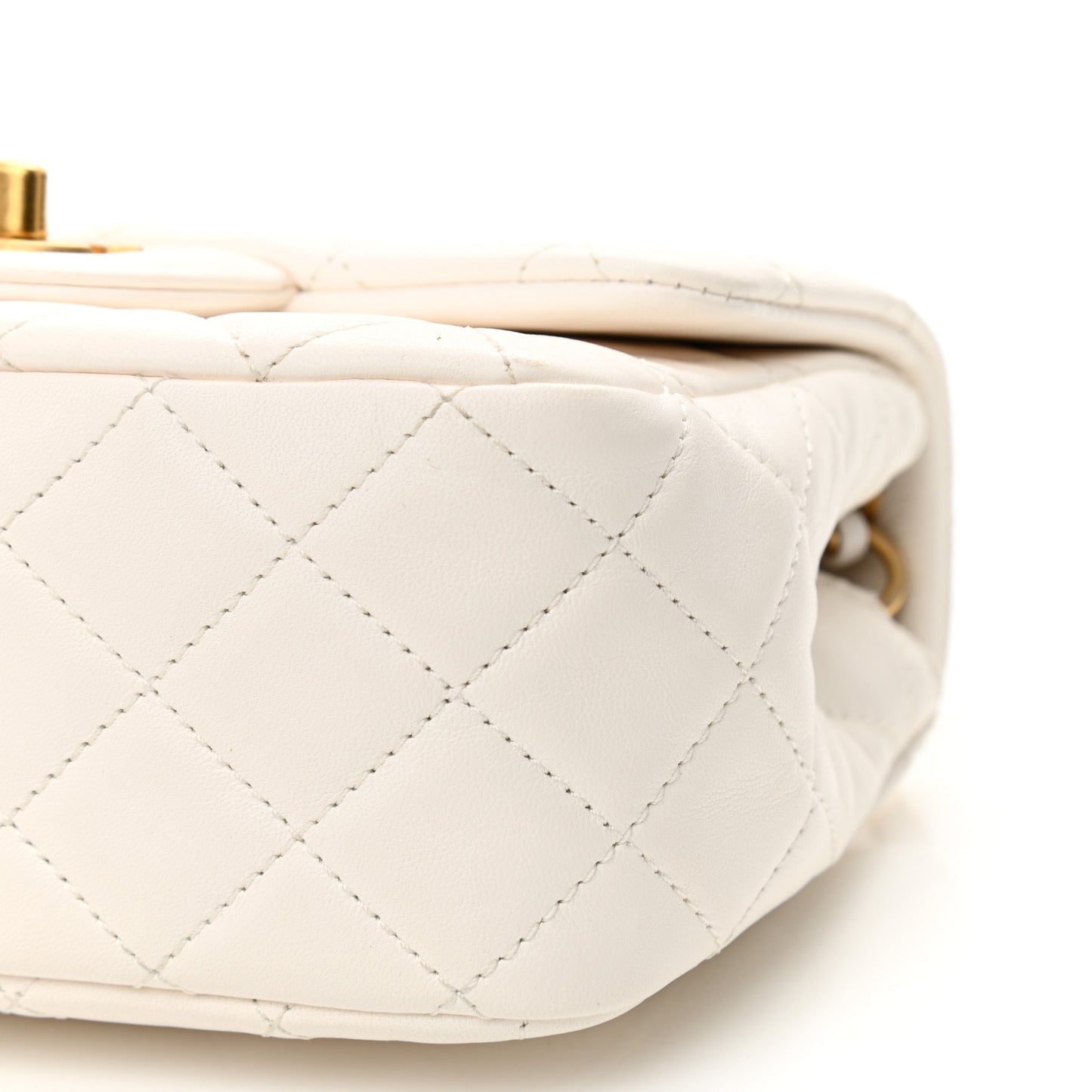 Lambskin Quilted Mini Pearl Crush Flap White