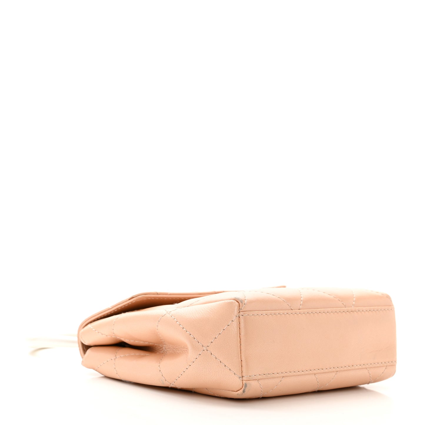 Iridescent Lambskin Quilted Round Handle Mini Flap Beige