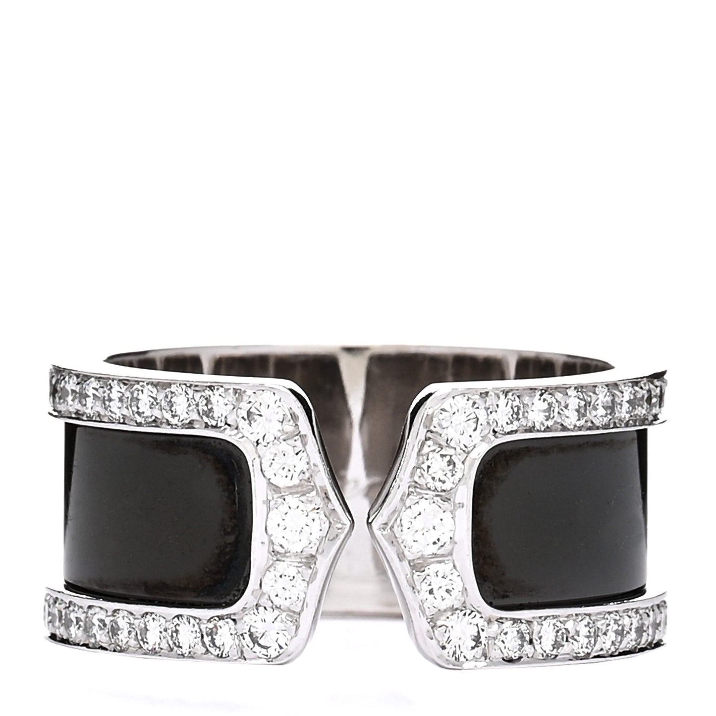 18K White Gold Enamel Diamond 10mm Logo De Cartier Ring Black 57 8