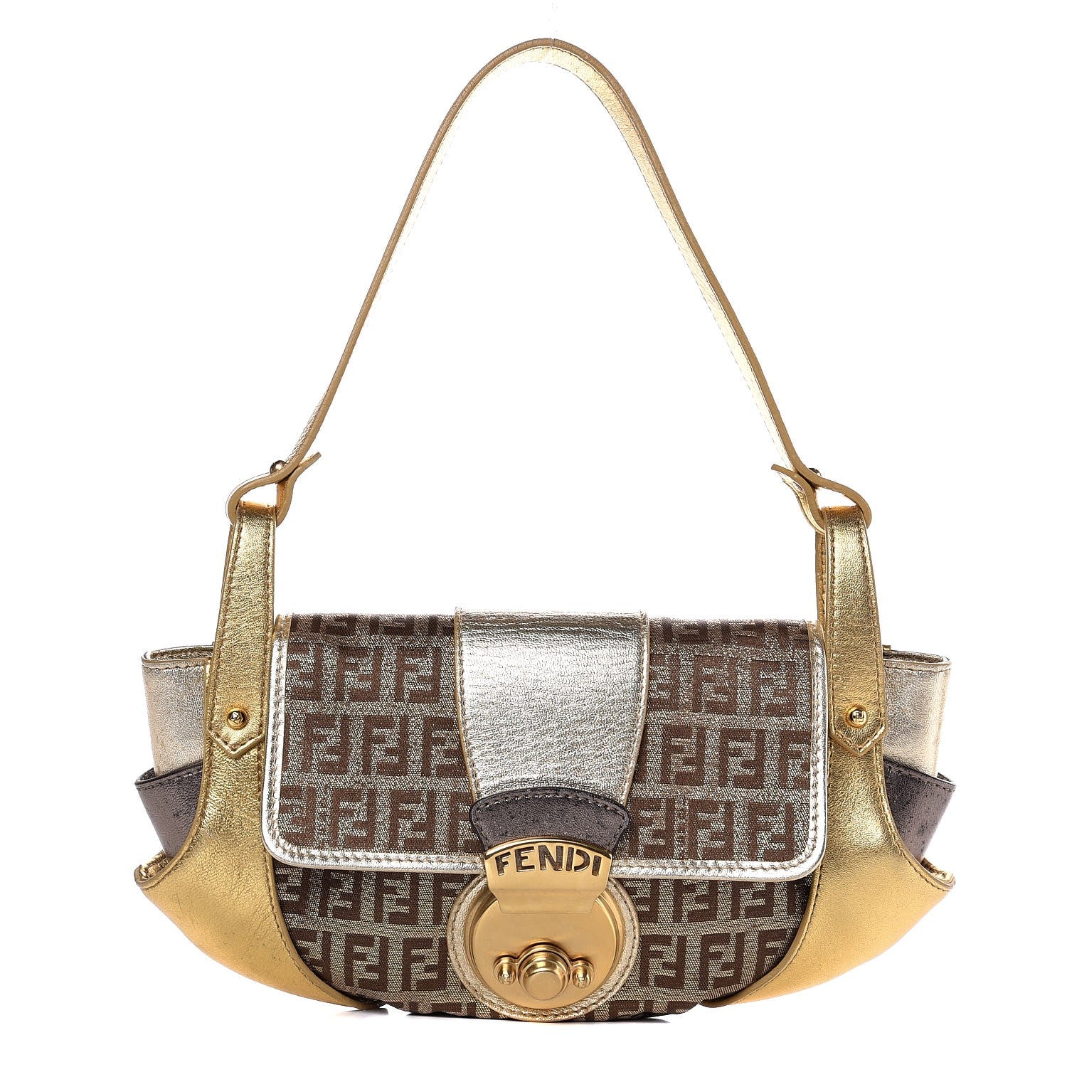 Fendi Metallic Calfskin Zucchino Compilation Hobo Gold 282045