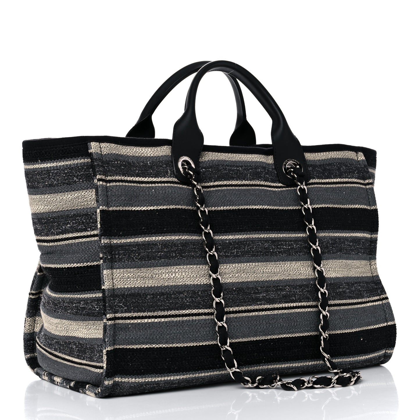 Striped Canvas Medium Deauville Tote Grey Black