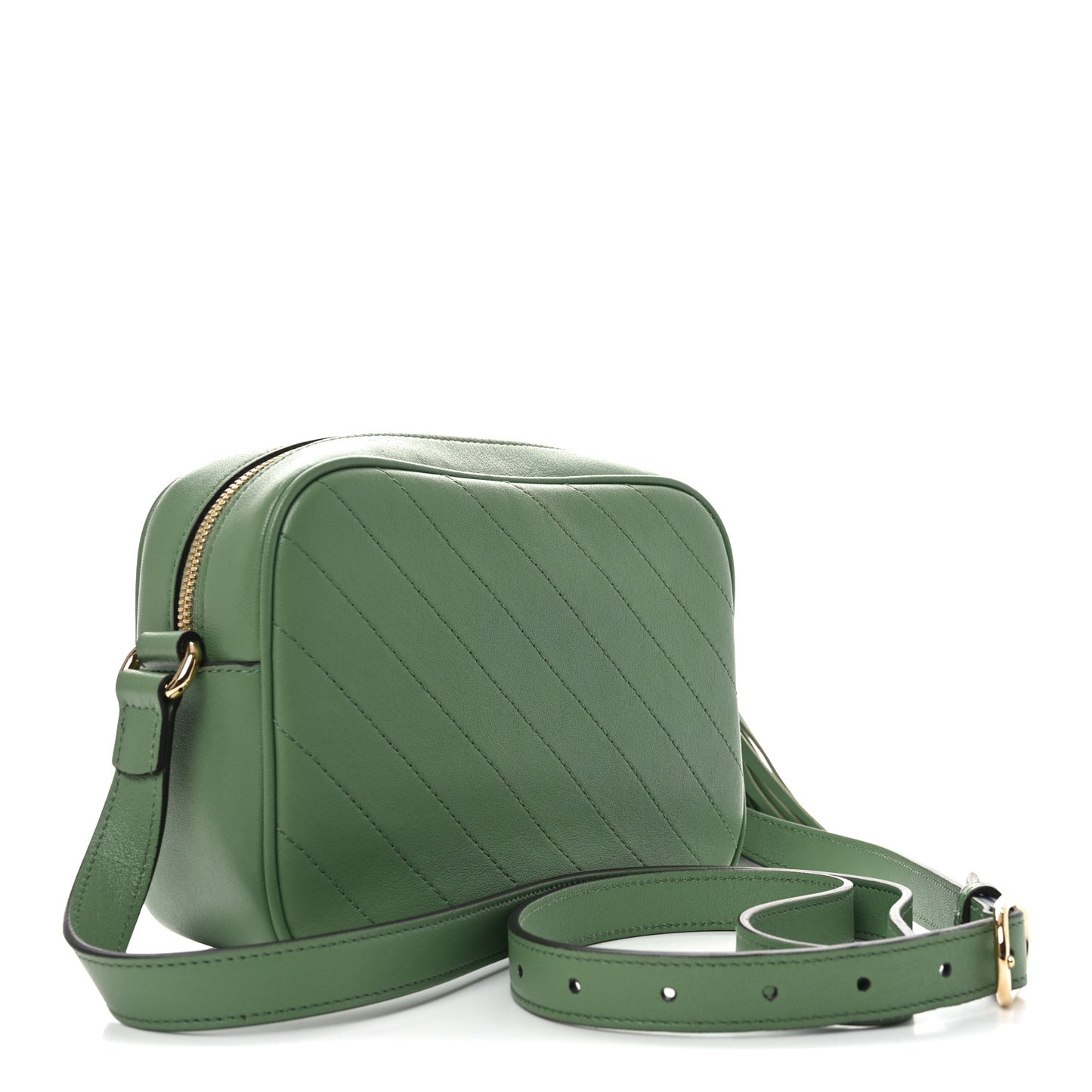 Sakai Be Green Calfskin Diagonal Stitched Small Blondie Shoulder Bag Green Soil Grass