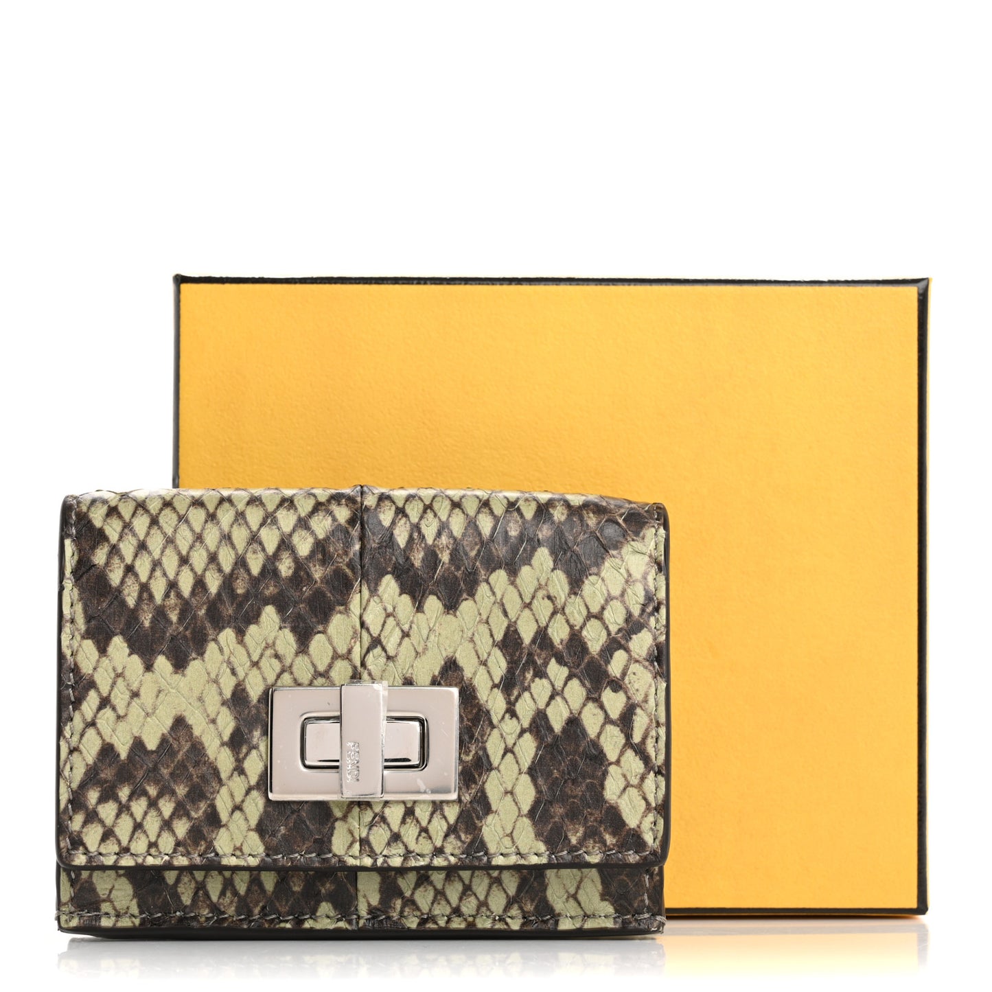 Elaphe Vitello Grace Python Print Micro Trifold Wallet Green Tea