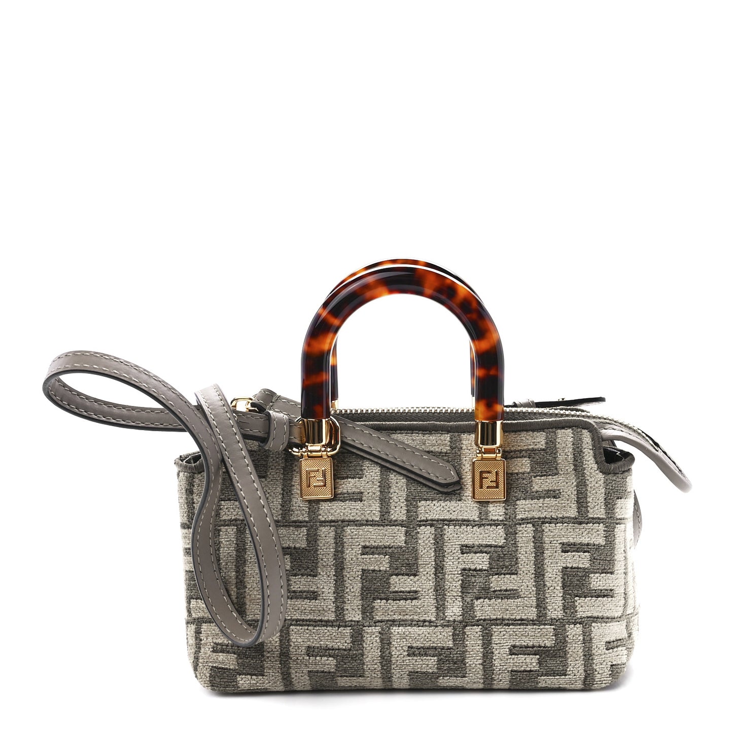 Chenille Vitello King Plexiglass FF Mini By The Way Top Handle Boston Bag Tortora Nuvola