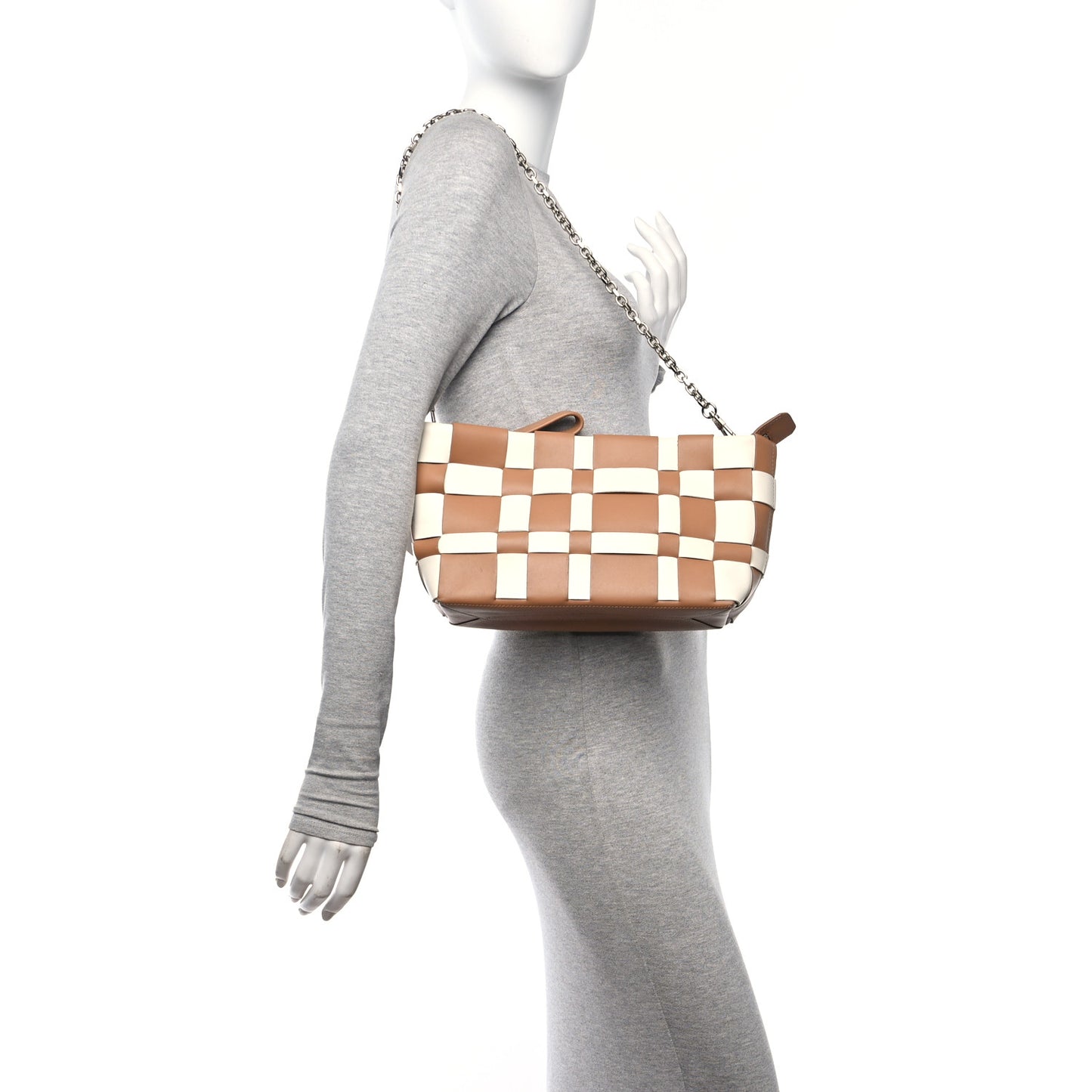 Calfskin Odita Lattice Pouch Camel White