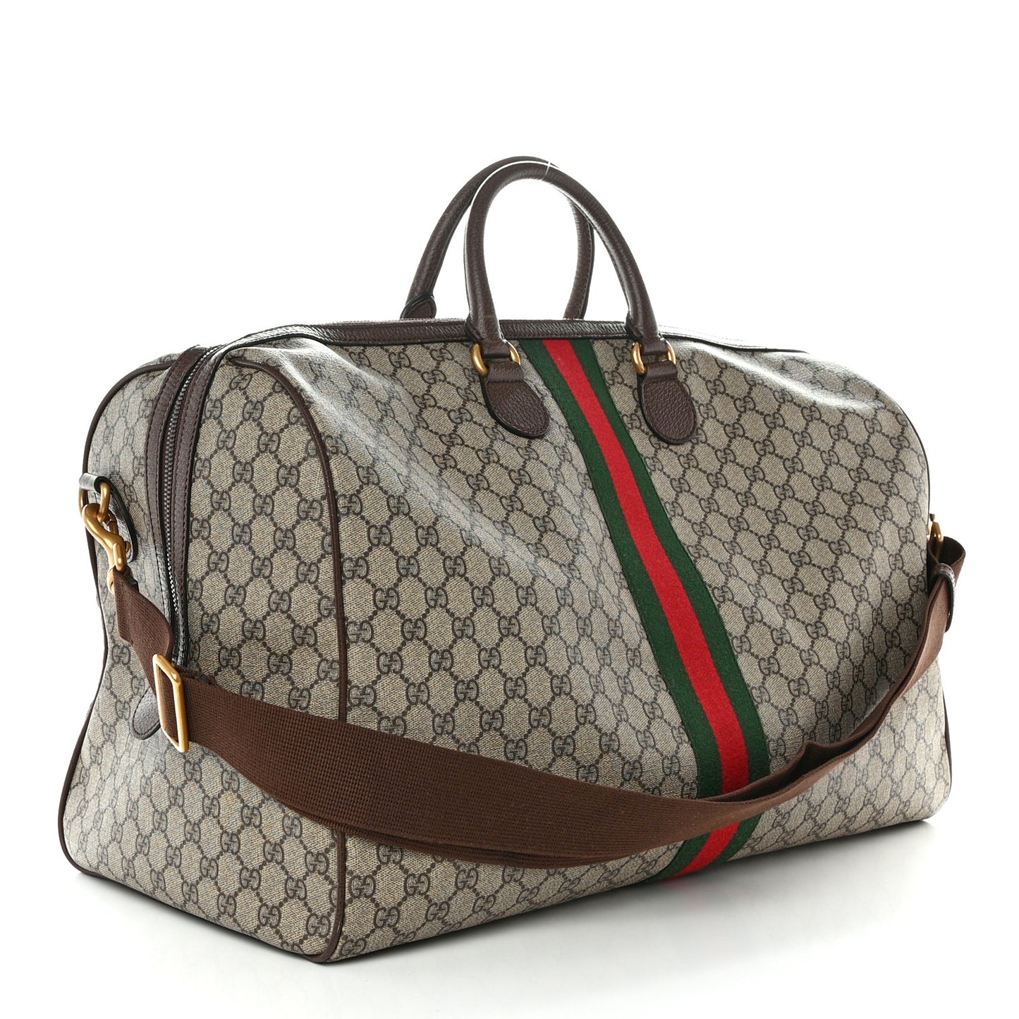 GG Supreme Monogram Textured Dollar Calfskin Web Large Savoy Duffle Bag Beige Ebony New Acero