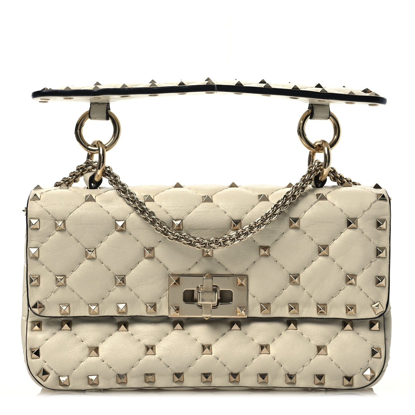 Nappa Small Rockstud Spike Shoulder Bag Light Ivory