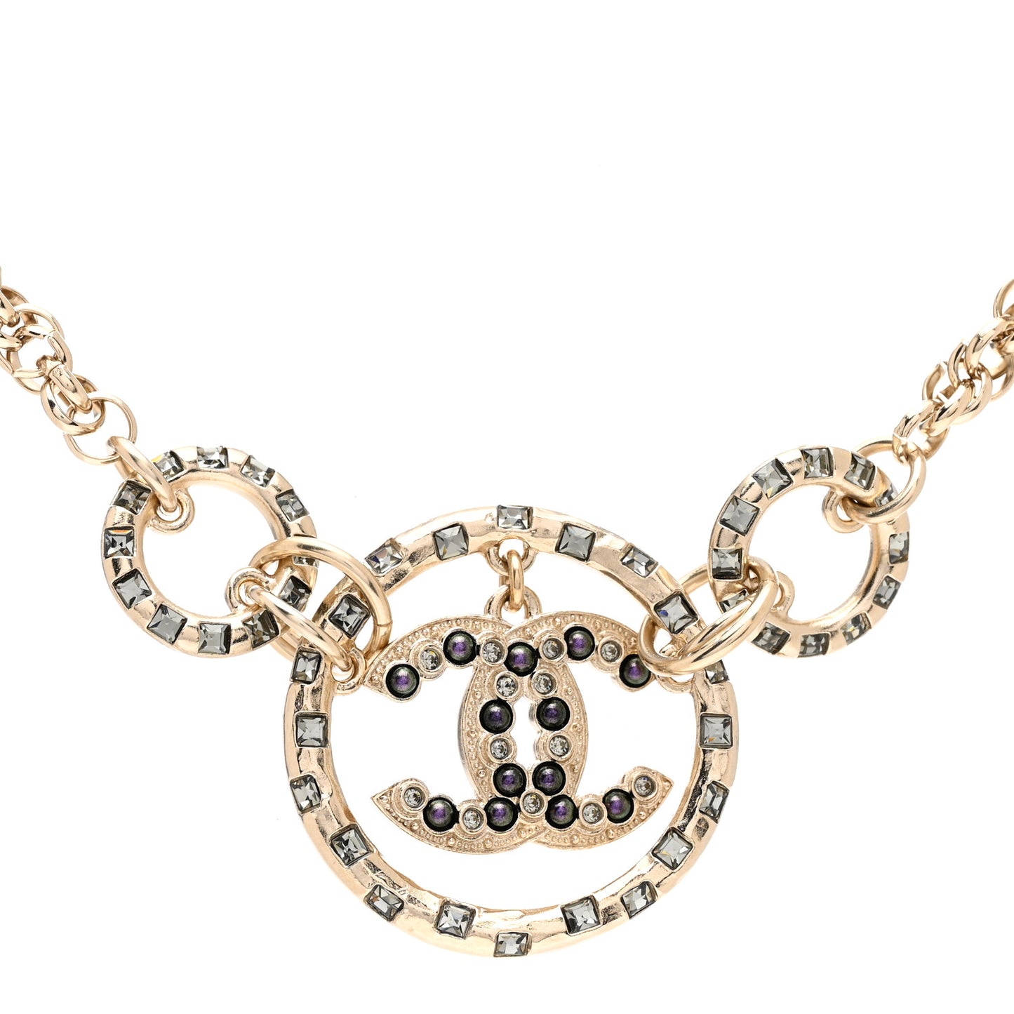 Pearl CC Chain Short Necklace Gold Purple Grey