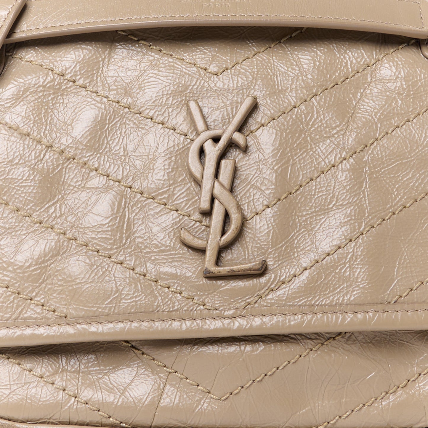 Crinkled Calfskin Matelasse Monogram Baby Niki Chain Satchel Light Taupe