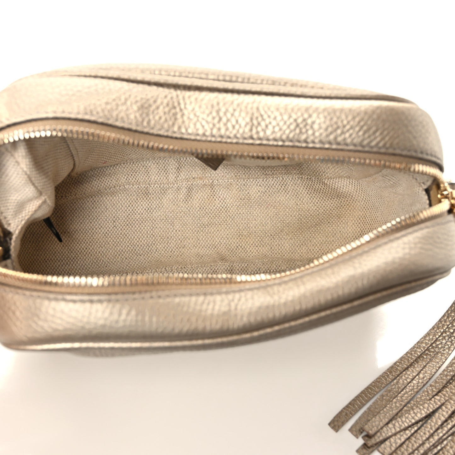 Metallic Pebbled Calfskin Small Soho Disco Bag Golden Beige