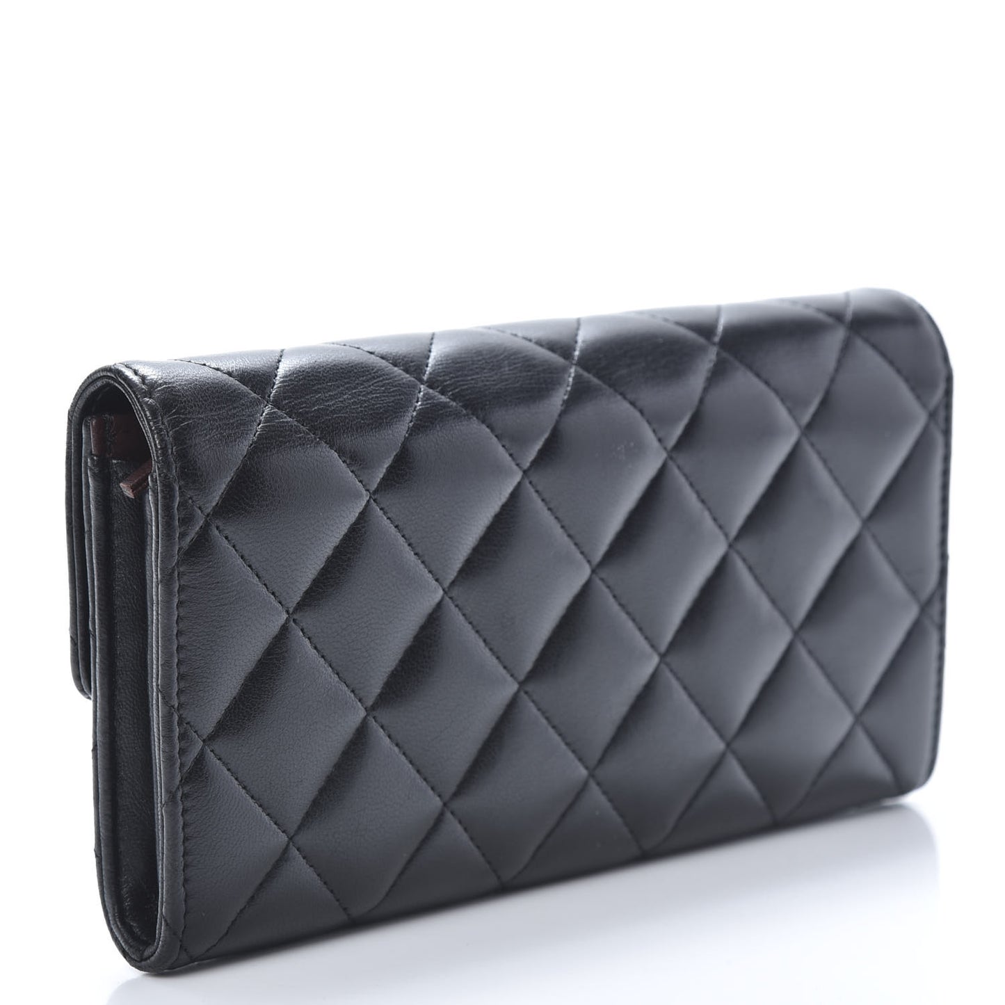 Lambskin Quilted Large Gusset Flap Wallet Black