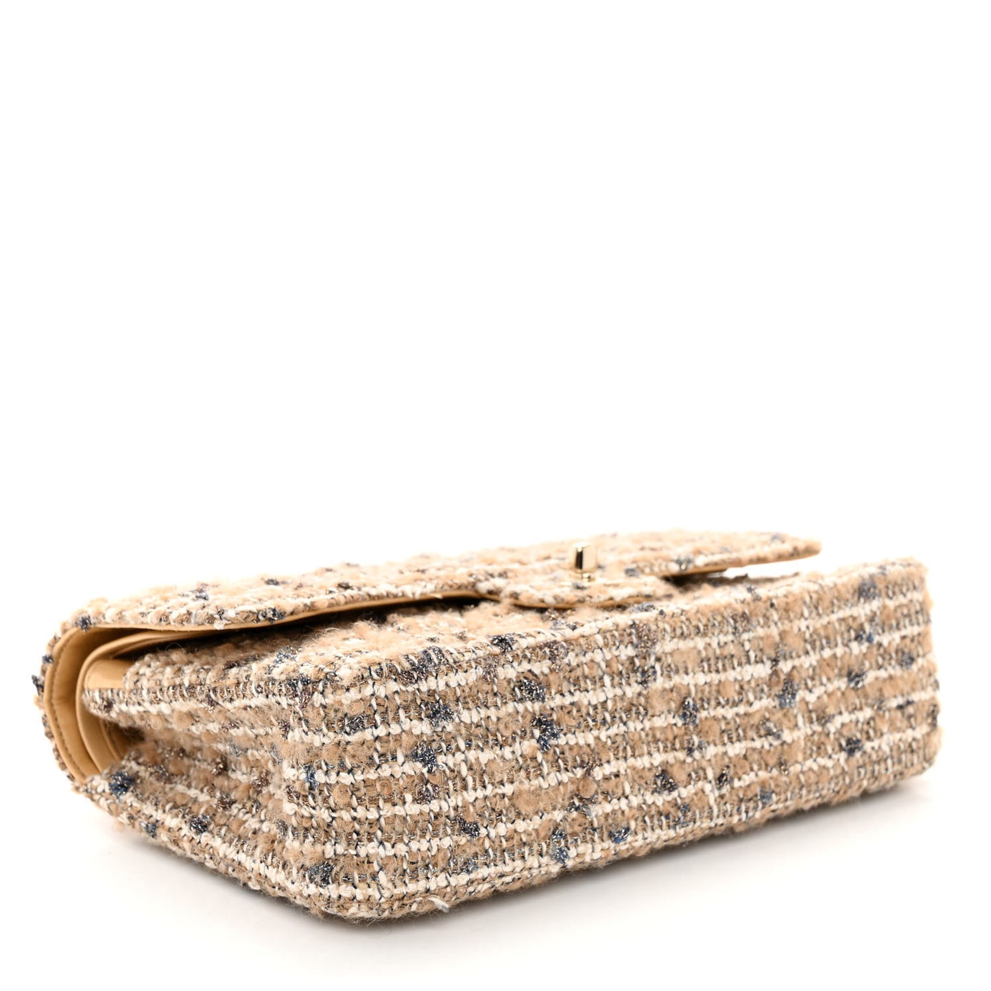 Tweed Quilted Medium Double Flap Beige Gold Multicolor