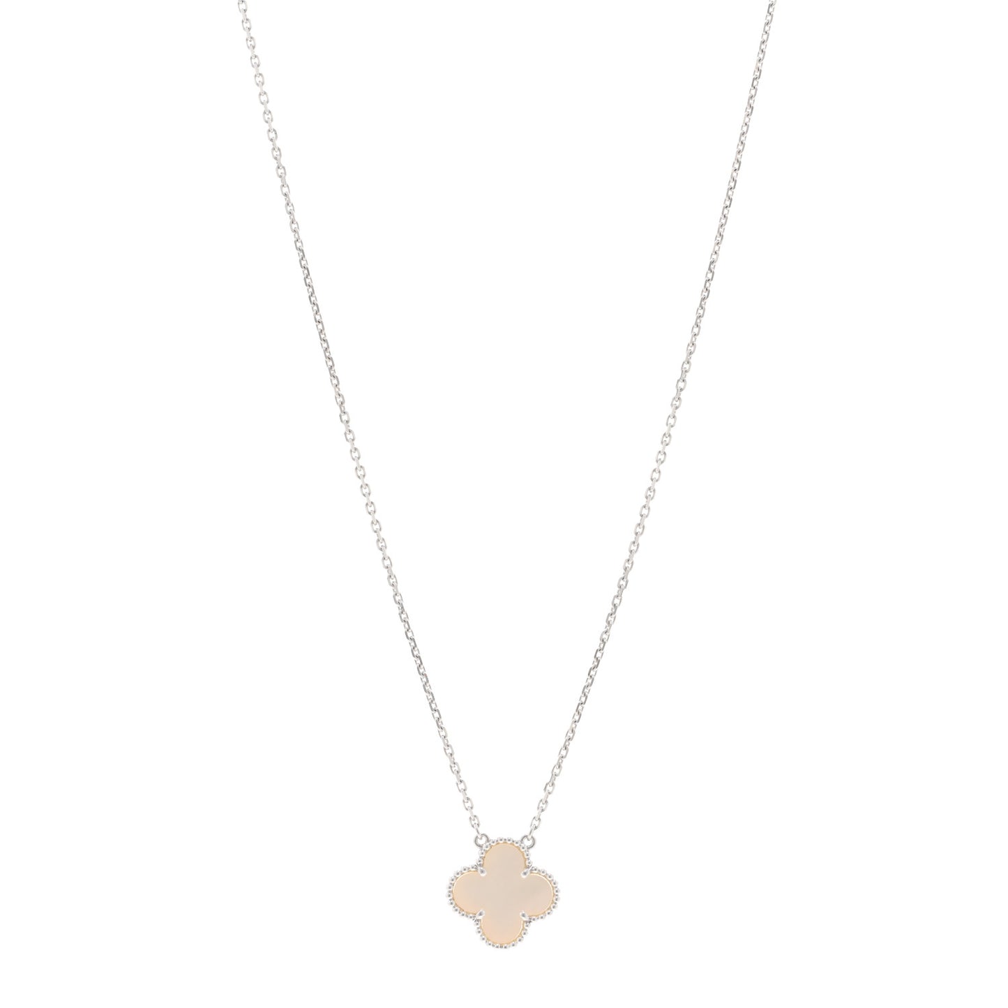 18K White Gold Mother Of Pearl Vintage Alhambra Pendant Necklace