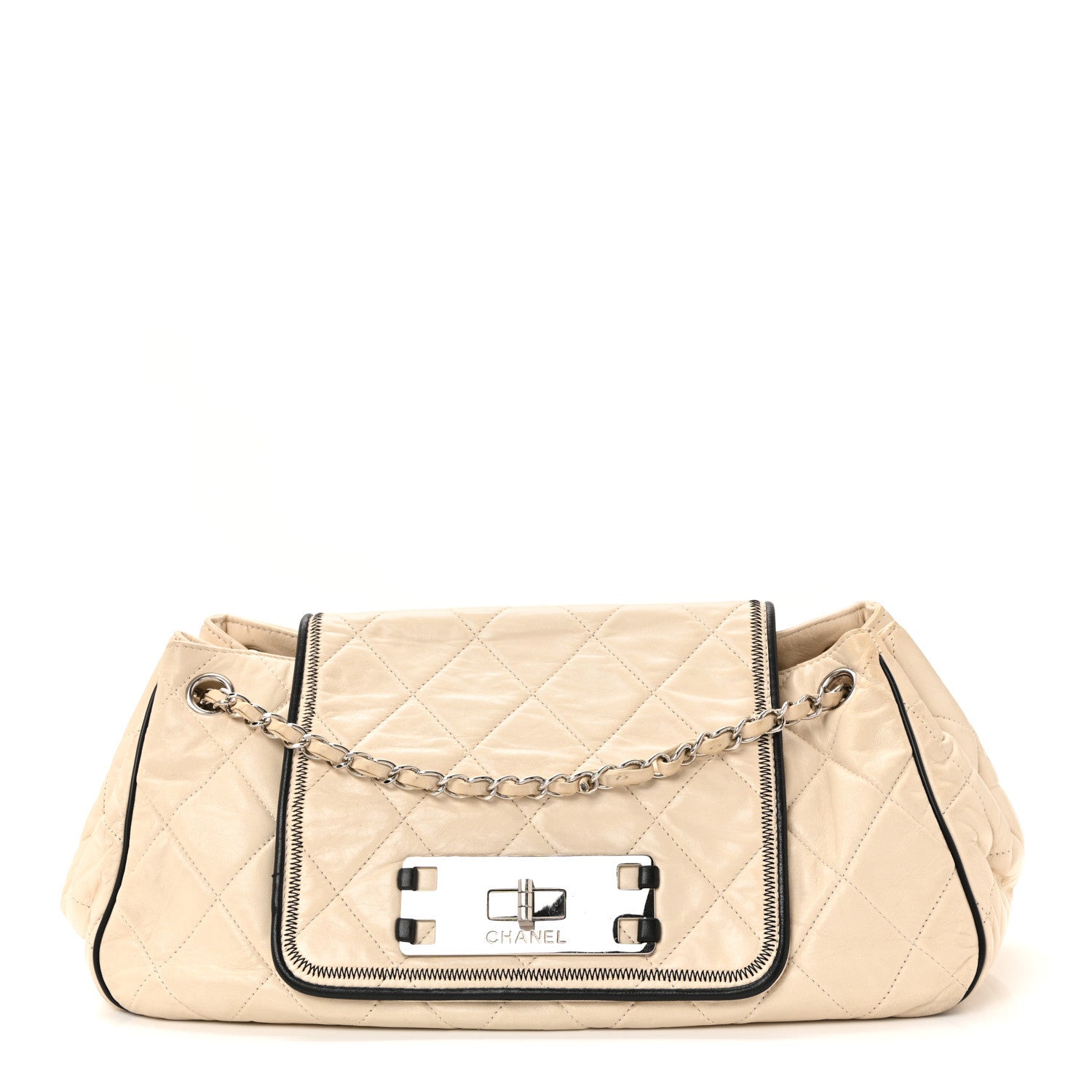 Chanel Lambskin Quilted East West Accordion Flap Ivory 1816304