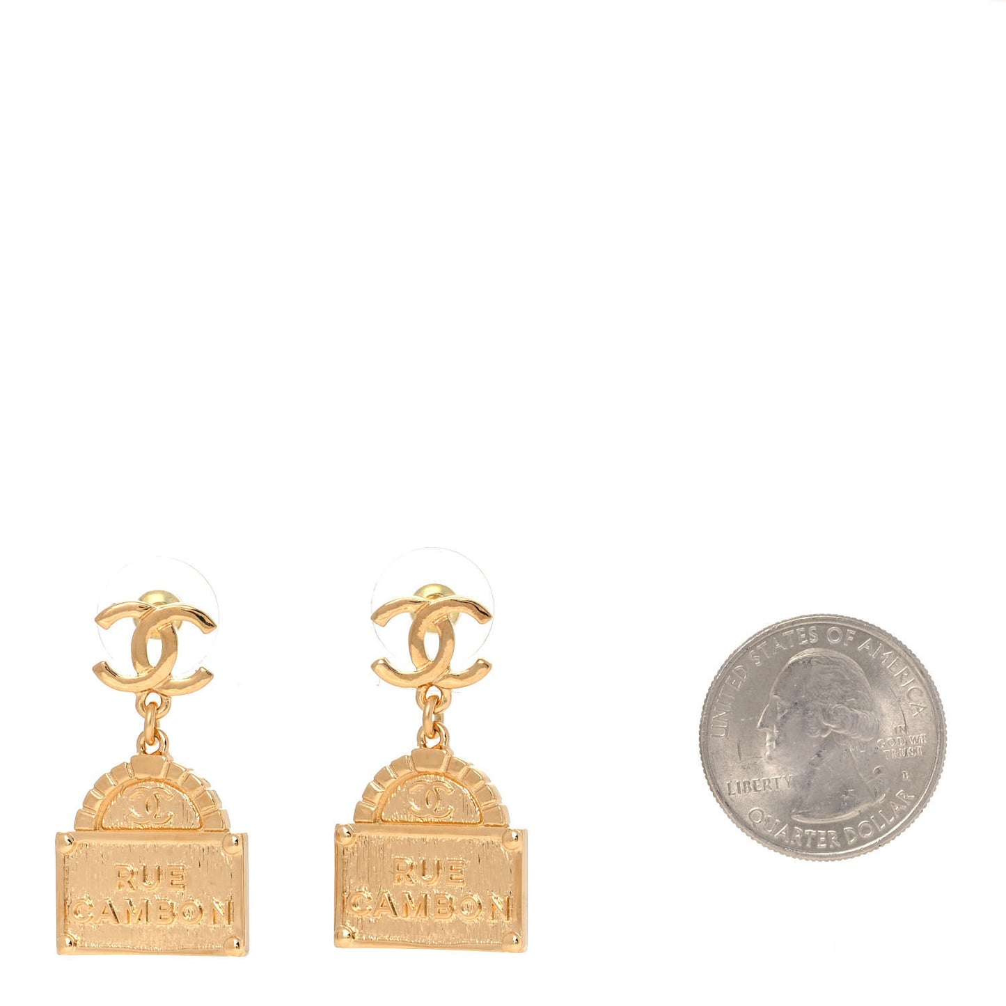 Metal CC Rue Cambon Drop Earrings Gold