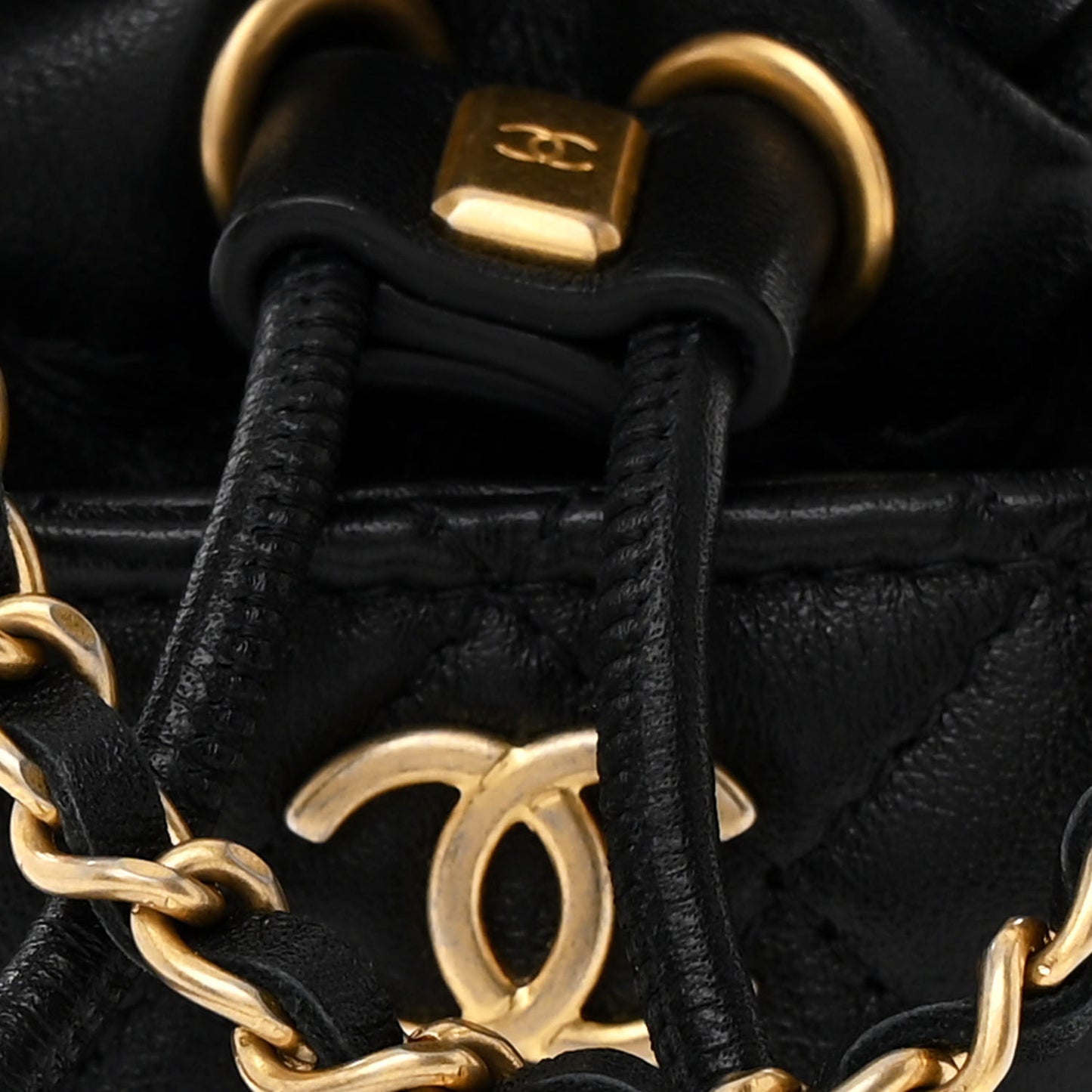 Calfskin Quilted Mini Drawstring Bucket Bag Black