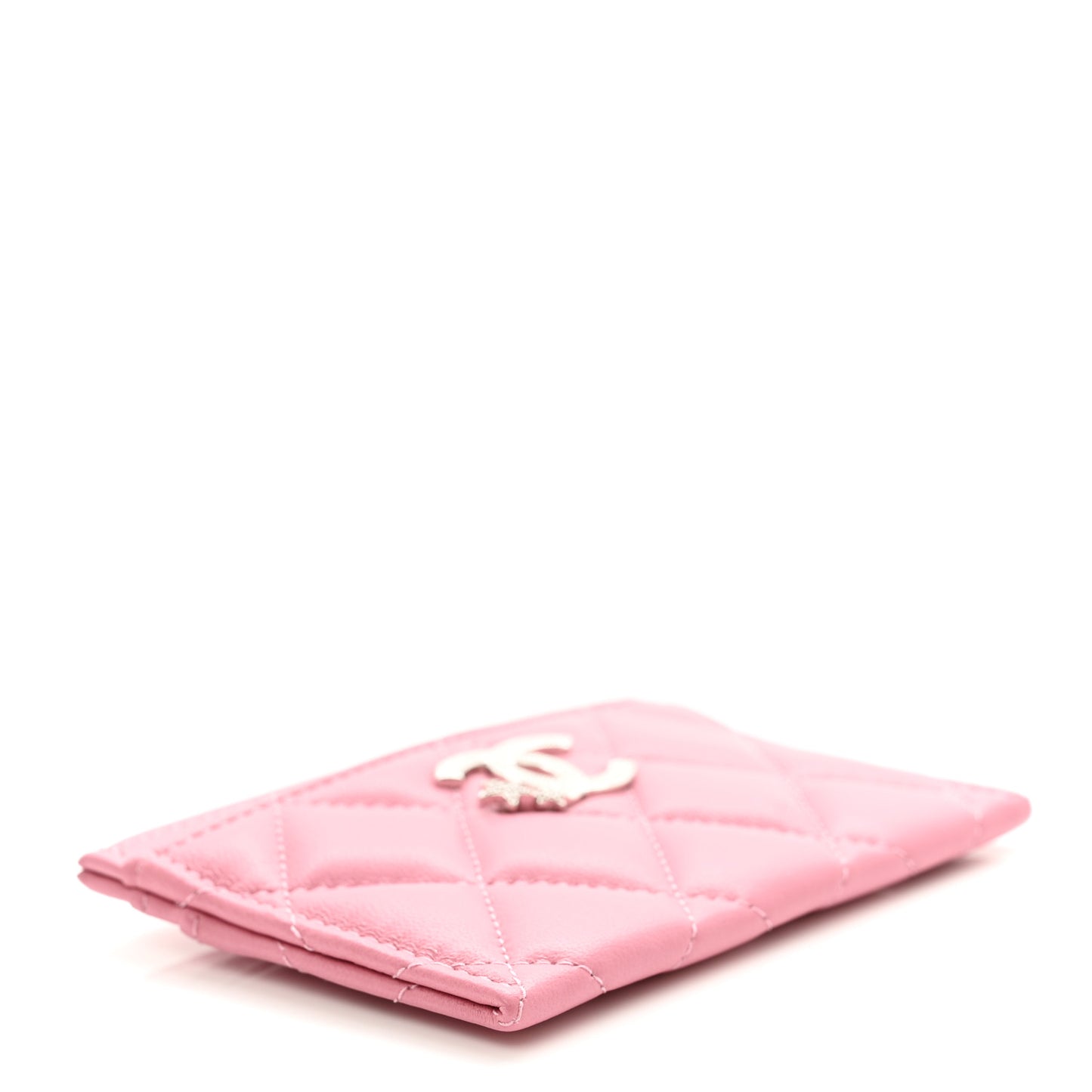 Lambskin Quilted Crystal Star Card Holder Pink